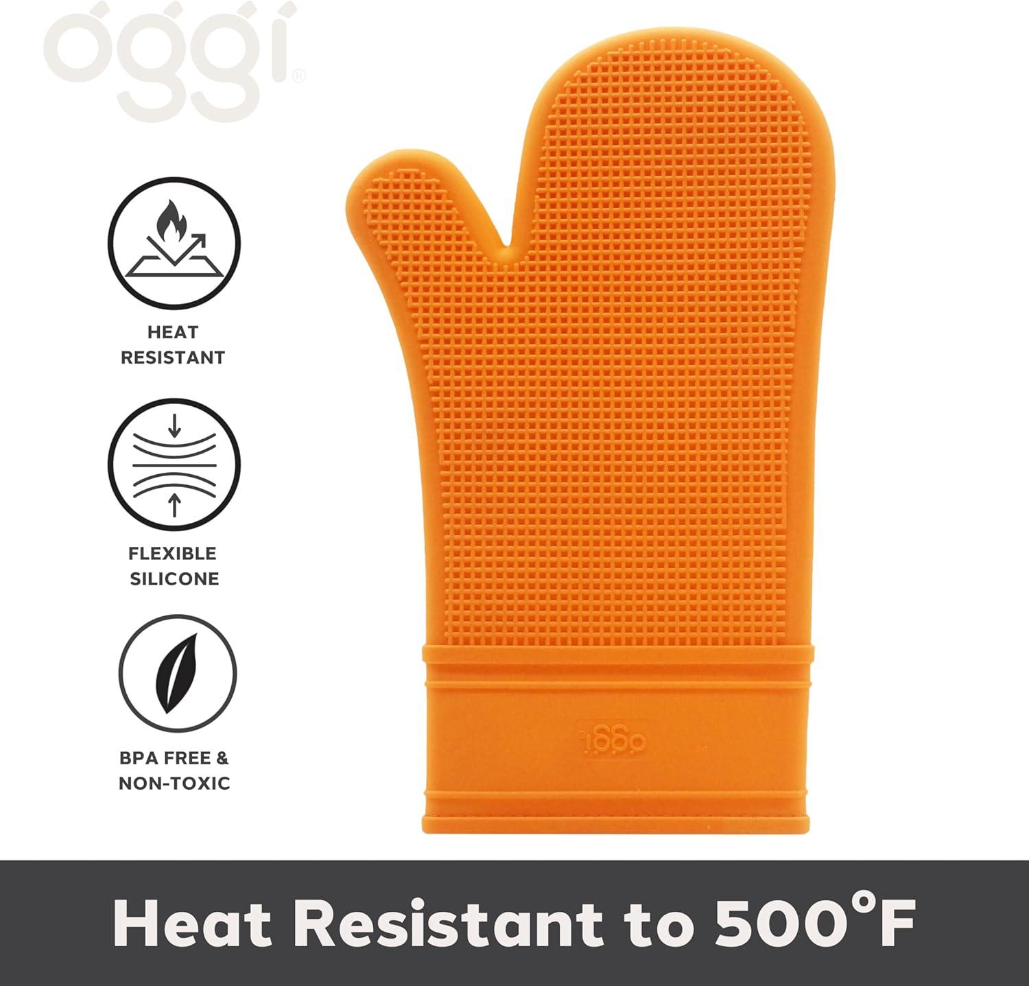 imageOggi Silicone Oven Mitt  Heat Resistant Gloves for Cooking Kitchen Mitts for Oven NonSlip Heat Resistant Oven Mitts Silicone EasytoClean Oven Glove with Textured Grip 12quotx6quot GreyOrange