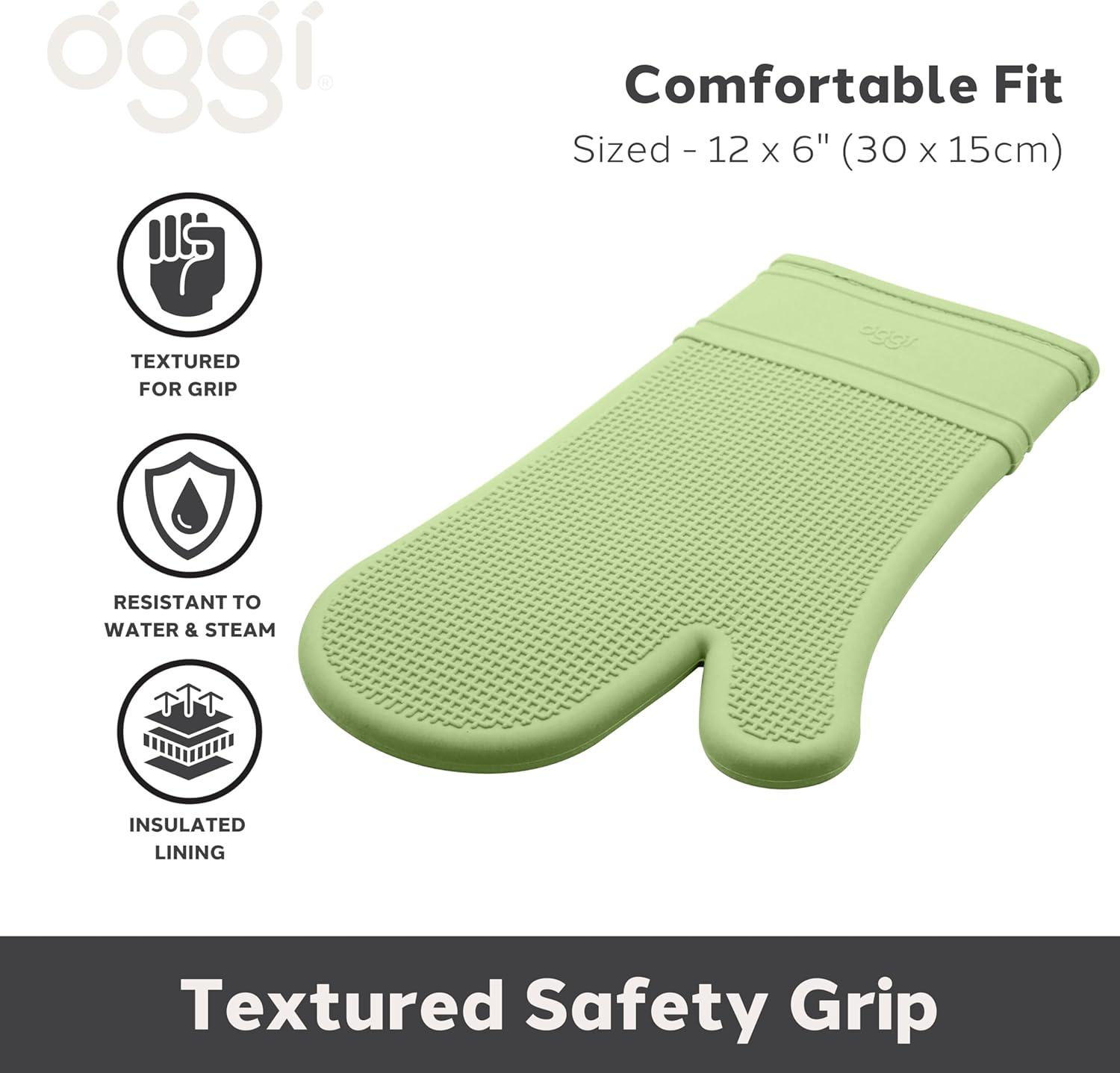 imageOggi Silicone Oven Mitt  Heat Resistant Gloves for Cooking Kitchen Mitts for Oven NonSlip Heat Resistant Oven Mitts Silicone EasytoClean Oven Glove with Textured Grip 12quotx6quot GreySage