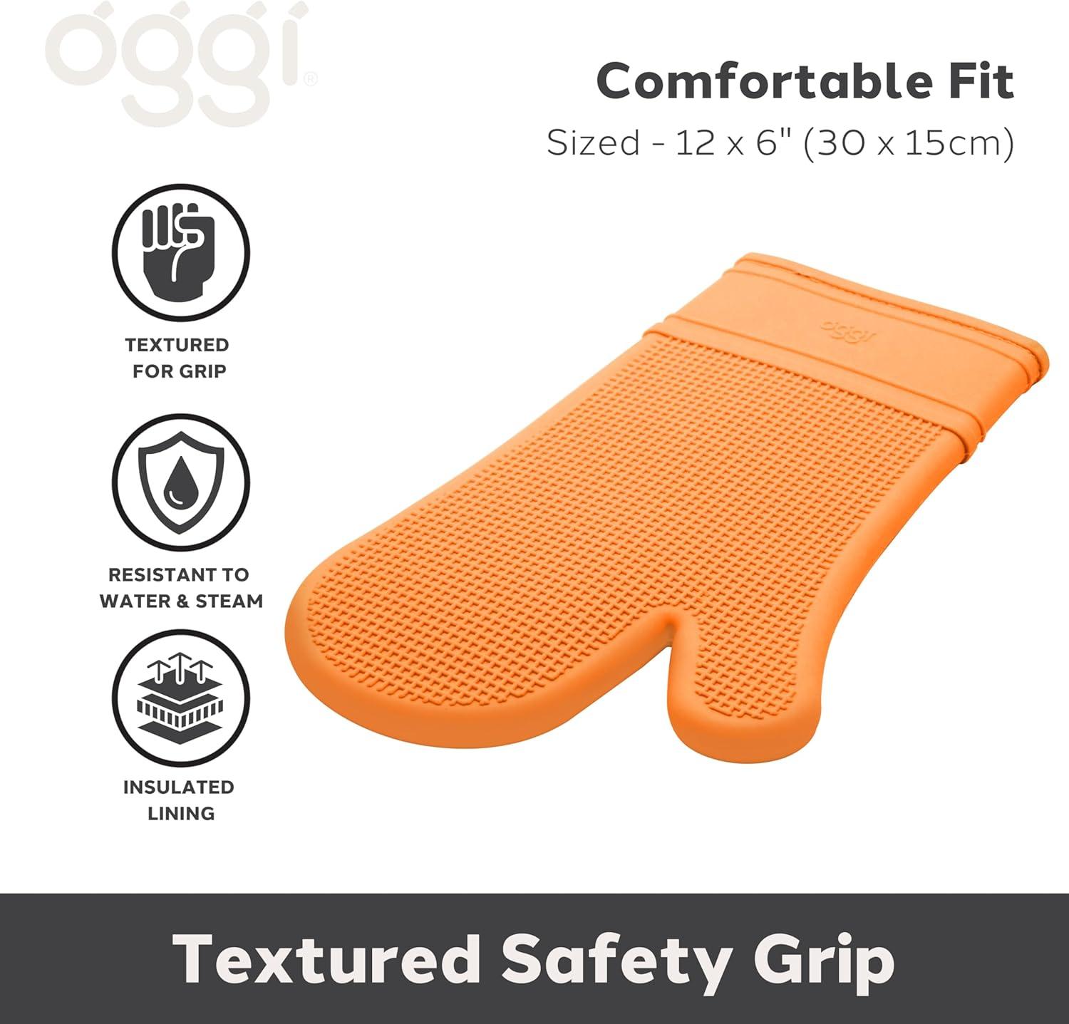 imageOggi Silicone Oven Mitt  Heat Resistant Gloves for Cooking Kitchen Mitts for Oven NonSlip Heat Resistant Oven Mitts Silicone EasytoClean Oven Glove with Textured Grip 12quotx6quot GreyOrange
