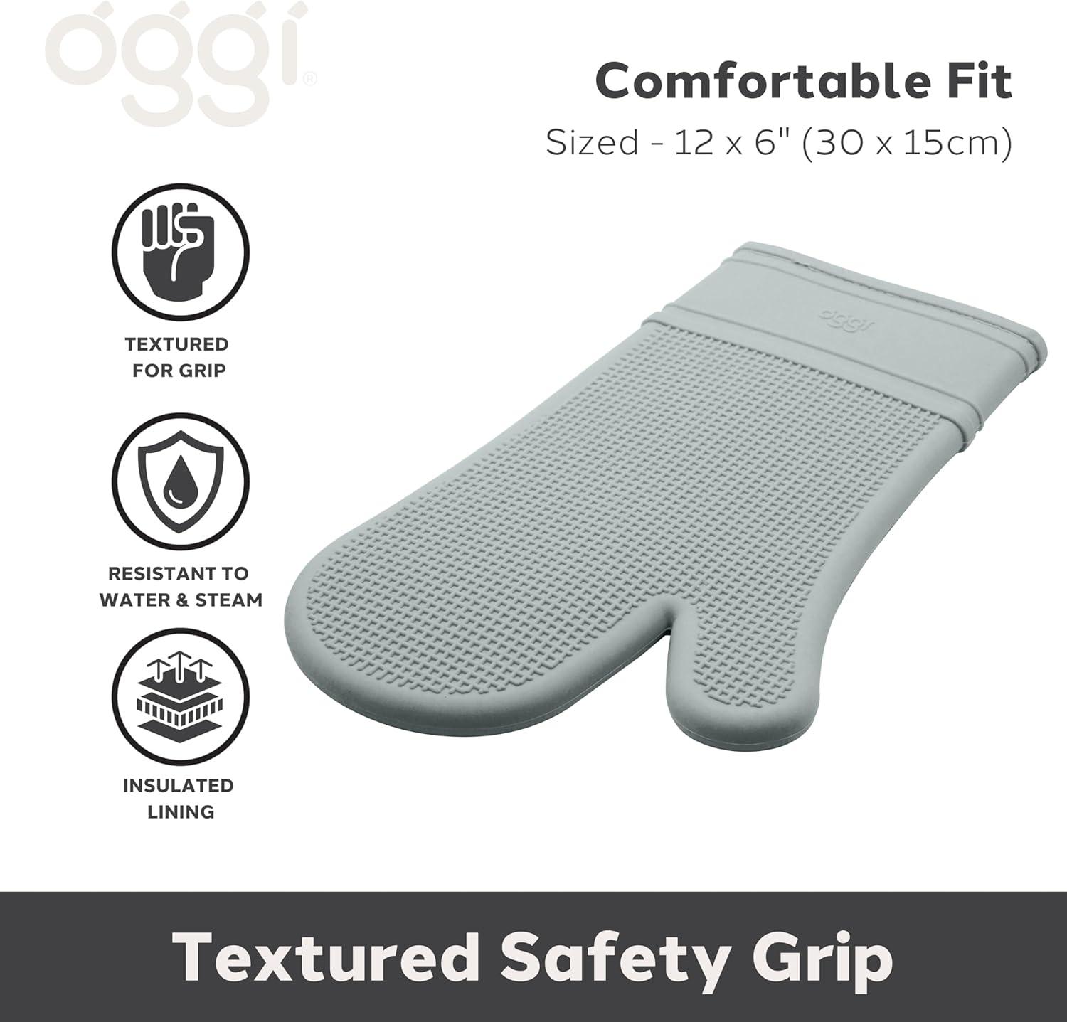 imageOggi Silicone Oven Mitt  Heat Resistant Gloves for Cooking Kitchen Mitts for Oven NonSlip Heat Resistant Oven Mitts Silicone EasytoClean Oven Glove with Textured Grip 12quotx6quot GreyGray