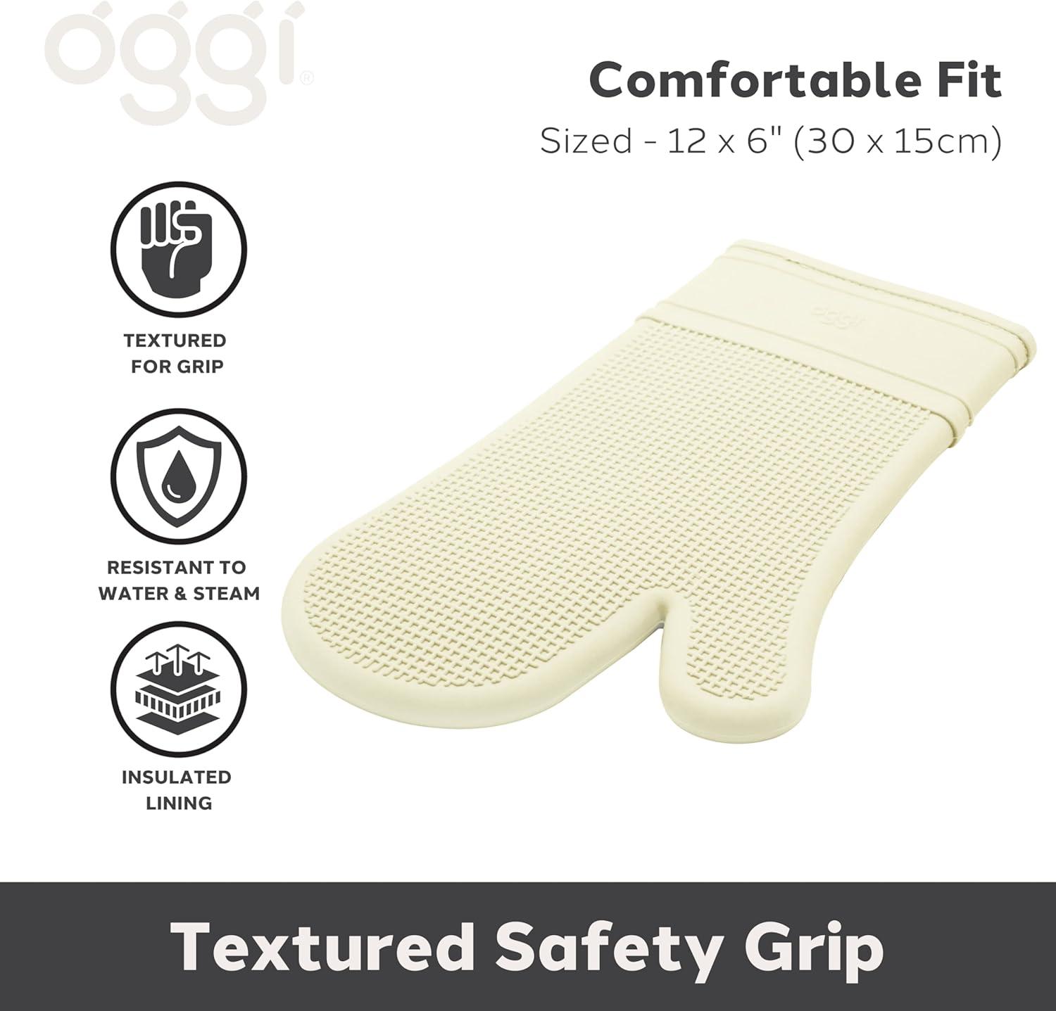 imageOggi Silicone Oven Mitt  Heat Resistant Gloves for Cooking Kitchen Mitts for Oven NonSlip Heat Resistant Oven Mitts Silicone EasytoClean Oven Glove with Textured Grip 12quotx6quot GreyCrme