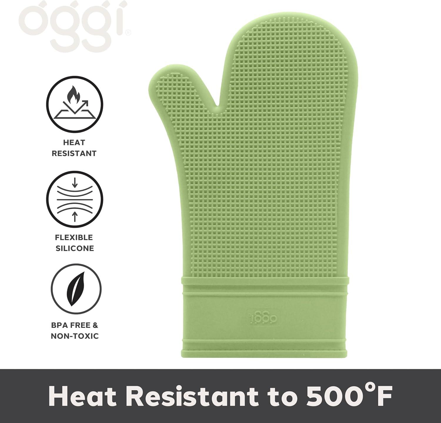 imageOggi Silicone Oven Mitt  Heat Resistant Gloves for Cooking Kitchen Mitts for Oven NonSlip Heat Resistant Oven Mitts Silicone EasytoClean Oven Glove with Textured Grip 12quotx6quot GreySage