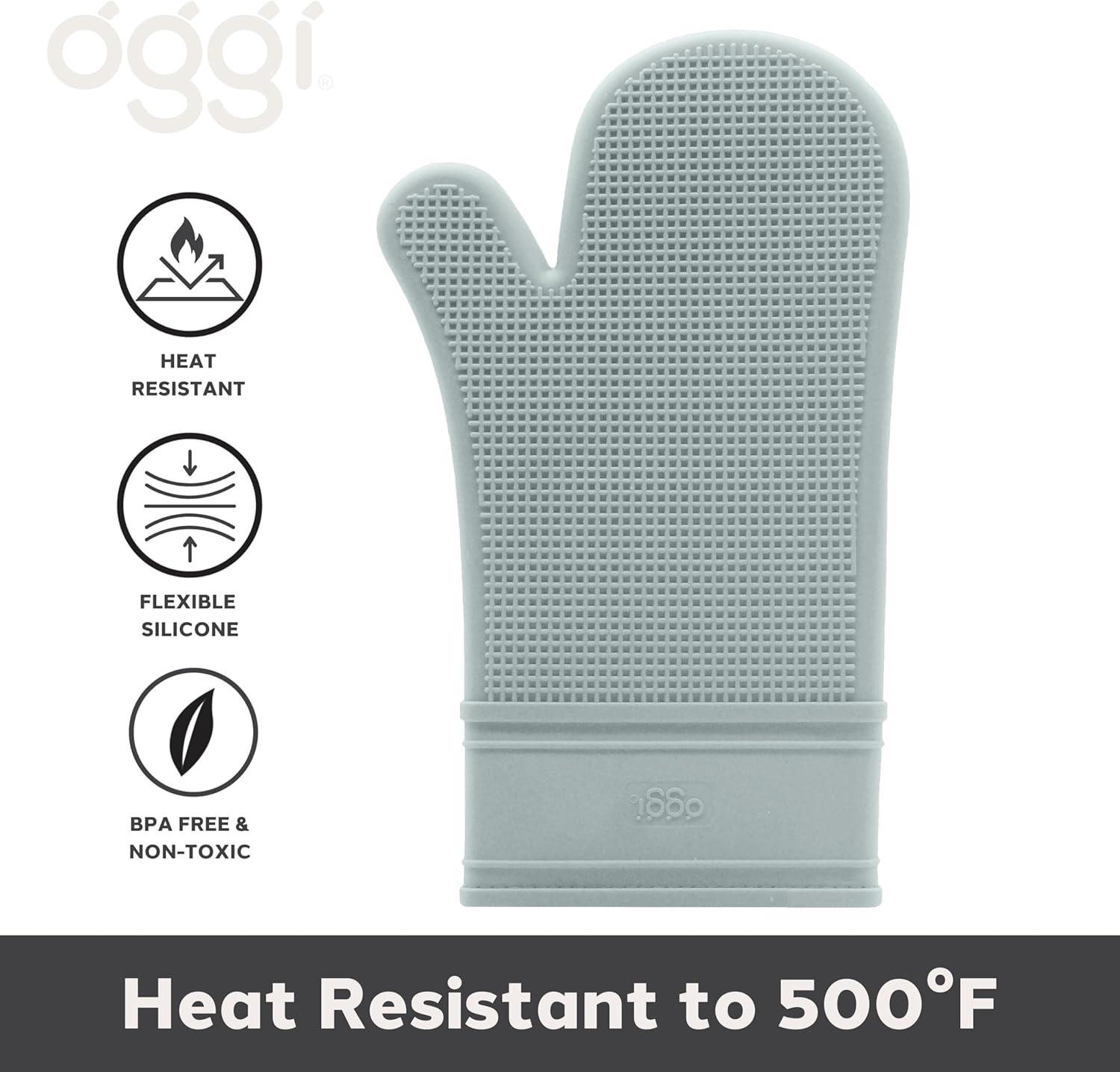 imageOggi Silicone Oven Mitt  Heat Resistant Gloves for Cooking Kitchen Mitts for Oven NonSlip Heat Resistant Oven Mitts Silicone EasytoClean Oven Glove with Textured Grip 12quotx6quot GreyGray