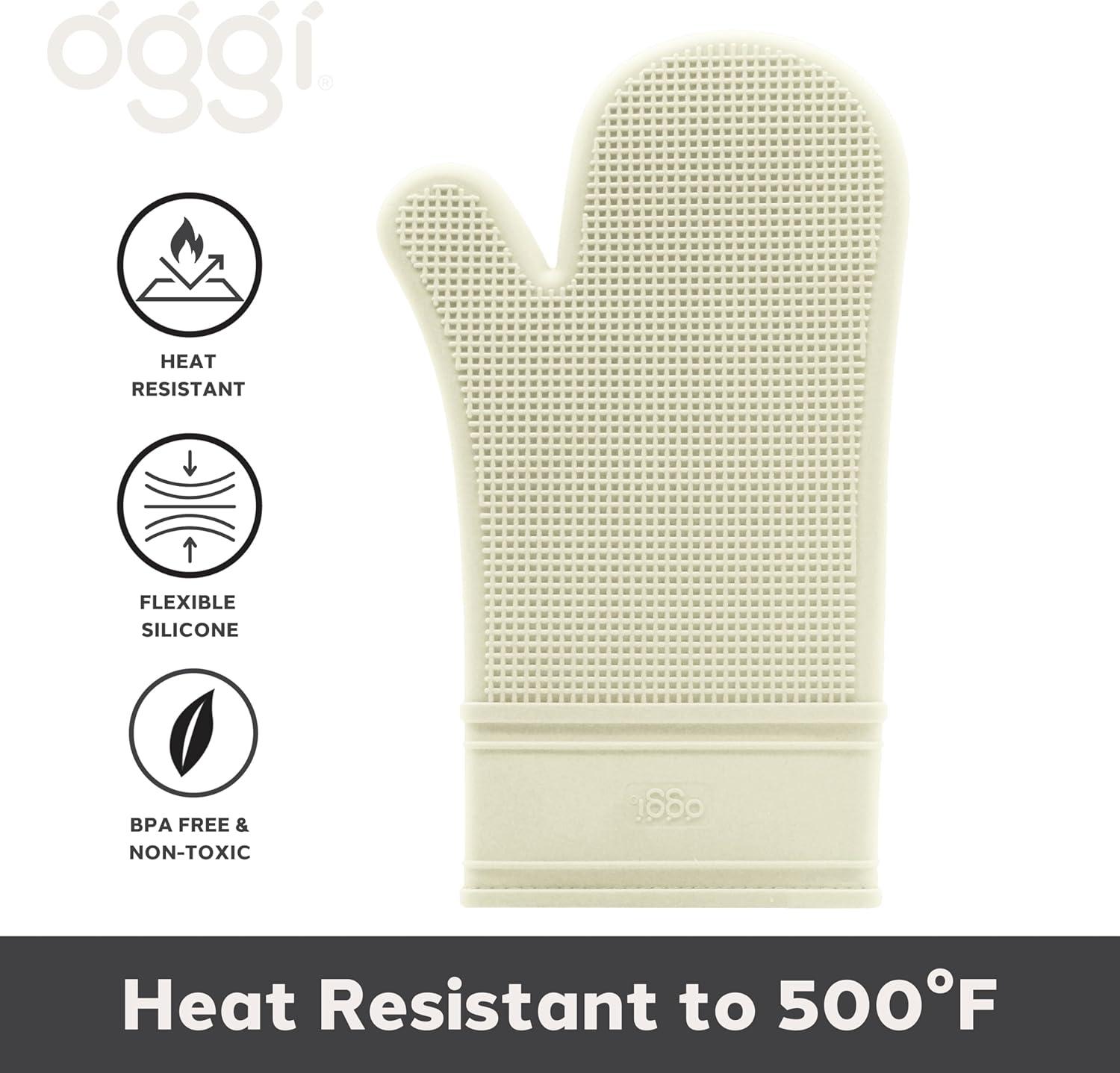 imageOggi Silicone Oven Mitt  Heat Resistant Gloves for Cooking Kitchen Mitts for Oven NonSlip Heat Resistant Oven Mitts Silicone EasytoClean Oven Glove with Textured Grip 12quotx6quot GreyCrme