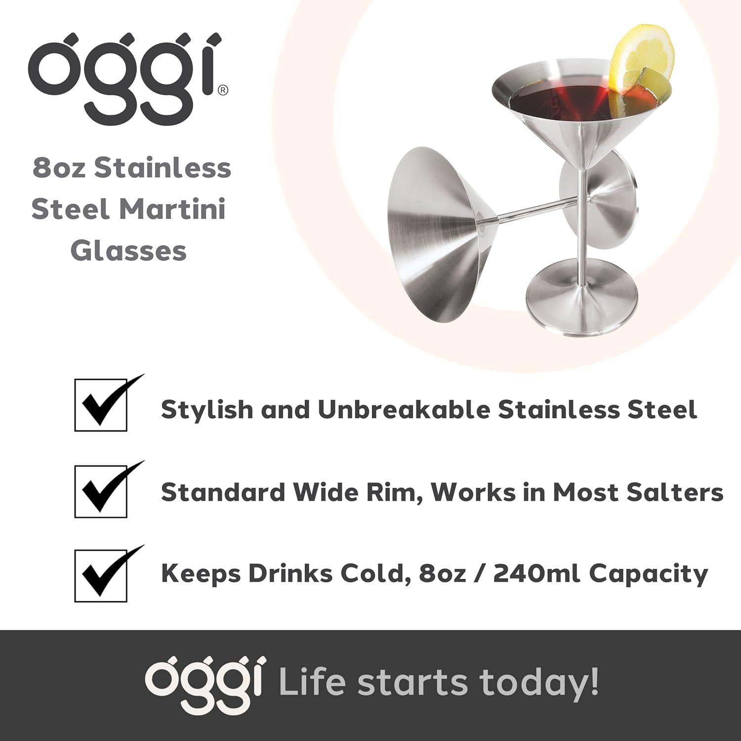 imageOggi Stainless Steel Martini Glasses  8oz Set of 2  Unbreakable Martini Glasses Ideal Outdoor Martini Glasses for Boating RV Parties Stylish Cocktail Glasses ampamp Martini Glass Gift SetStainless Steel