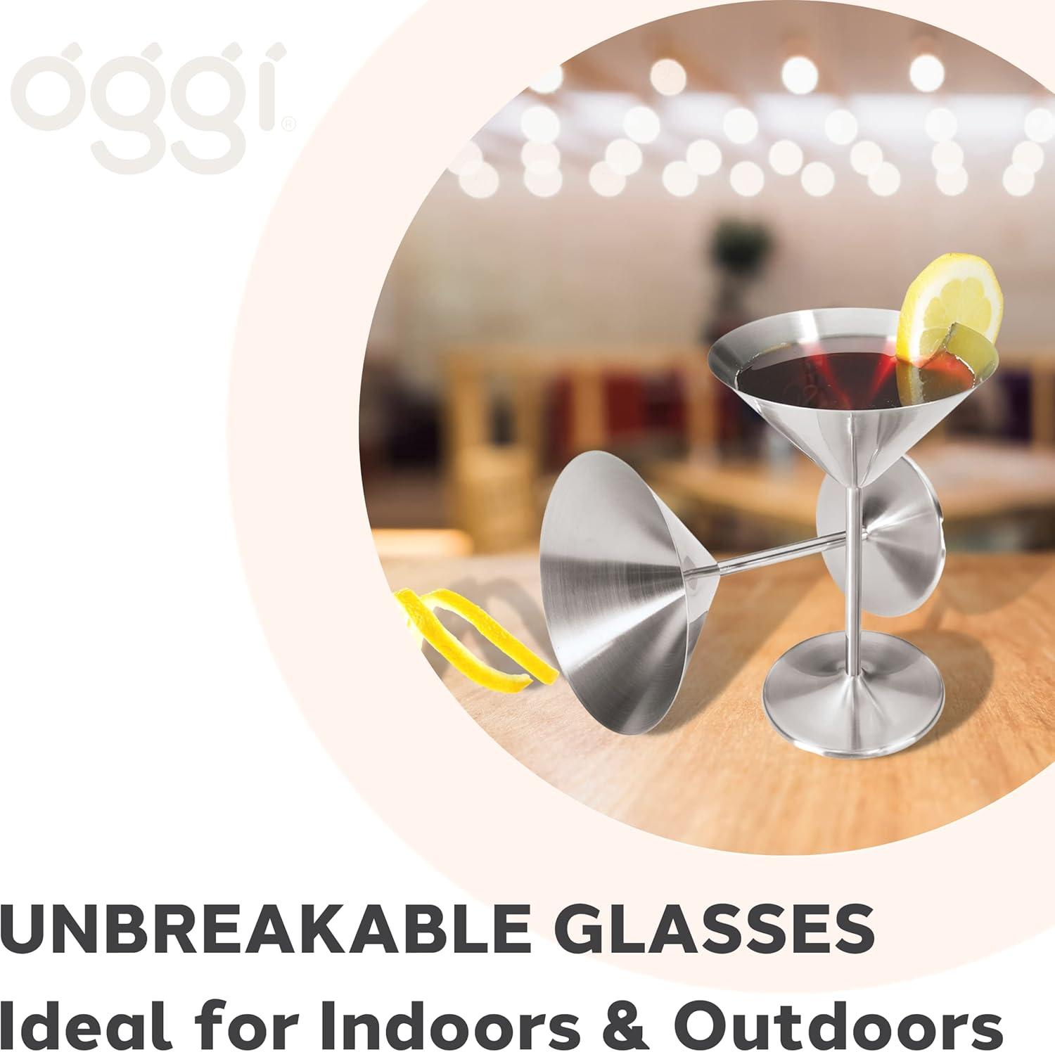 imageOggi Stainless Steel Martini Glasses  8oz Set of 2  Unbreakable Martini Glasses Ideal Outdoor Martini Glasses for Boating RV Parties Stylish Cocktail Glasses ampamp Martini Glass Gift SetStainless Steel