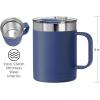 imageOGGI ThermoMug Stainless Steel Insulated Mug Double Wall Vacuum Insulated wHandle ampamp Lid Coffee Cup Camping Mug Travel Thermos 14oz420ml Blue SkyMidnight Blue