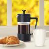 imageOggi French Press Coffee Maker 12oz Borosilicate Glass Coffee Press Single Cup French Press 3 cup Capacity Brick RedBlack