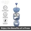 imageOggi French Press Coffee Maker 12oz Borosilicate Glass Coffee Press Single Cup French Press 3 cup Capacity Brick RedBlue