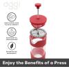 imageOggi French Press Coffee Maker 12oz Borosilicate Glass Coffee Press Single Cup French Press 3 cup Capacity Brick RedBrick Red