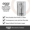 imageOggi Stainless Steel Coffee Canister 62 fl oz  Airtight Clamp Lid Clear SeeThru Top  Ideal for Coffee Bean Storage Ground Coffee Storage Kitchen Storage Pantry Storage Large Size 5quot x 75quotStainless Steel