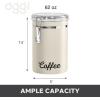 imageOggi Stainless Steel Coffee Canister 62 fl oz  Airtight Clamp Lid Clear SeeThru Top  Ideal for Coffee Bean Storage Ground Coffee Storage Kitchen Storage Pantry Storage Large Size 5quot x 75quotWarm Gray