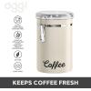 imageOggi Stainless Steel Coffee Canister 62 fl oz  Airtight Clamp Lid Clear SeeThru Top  Ideal for Coffee Bean Storage Ground Coffee Storage Kitchen Storage Pantry Storage Large Size 5quot x 75quotWarm Gray