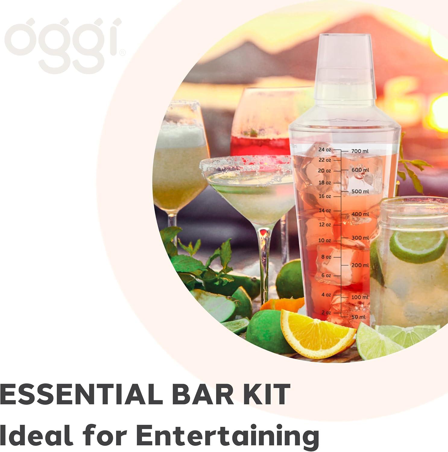 imageOGGI Clear Cocktail Shaker  24 oz  700 ml Clear Durable Plastic Construction Built in Strainer  Ideal Home Bar Drink Mixer Bartender Kit Essential Bar Accessories AquaAqua
