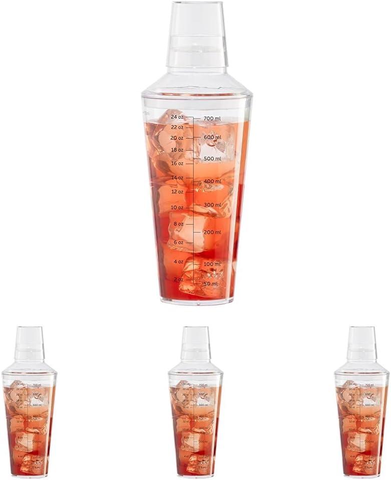 imageOGGI Clear Cocktail Shaker  24 oz  700 ml Clear Durable Plastic Construction Built in Strainer  Ideal Home Bar Drink Mixer Bartender Kit Essential Bar Accessories AquaClear