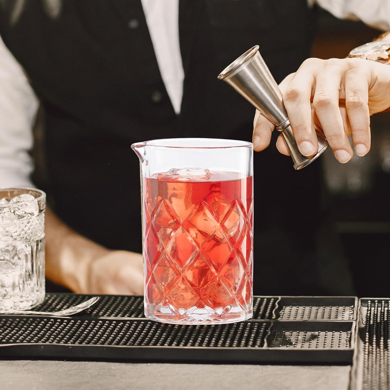 imageOGGI Cocktail Mixing Glass ampamp Strainer Set  Elegant Bar Mixing Set with 16oz Glass Beaker Essential Mixology Bartender Kit Old Fashioned Kit Includes Stainless Steel Hawthorne Strainer2Piece