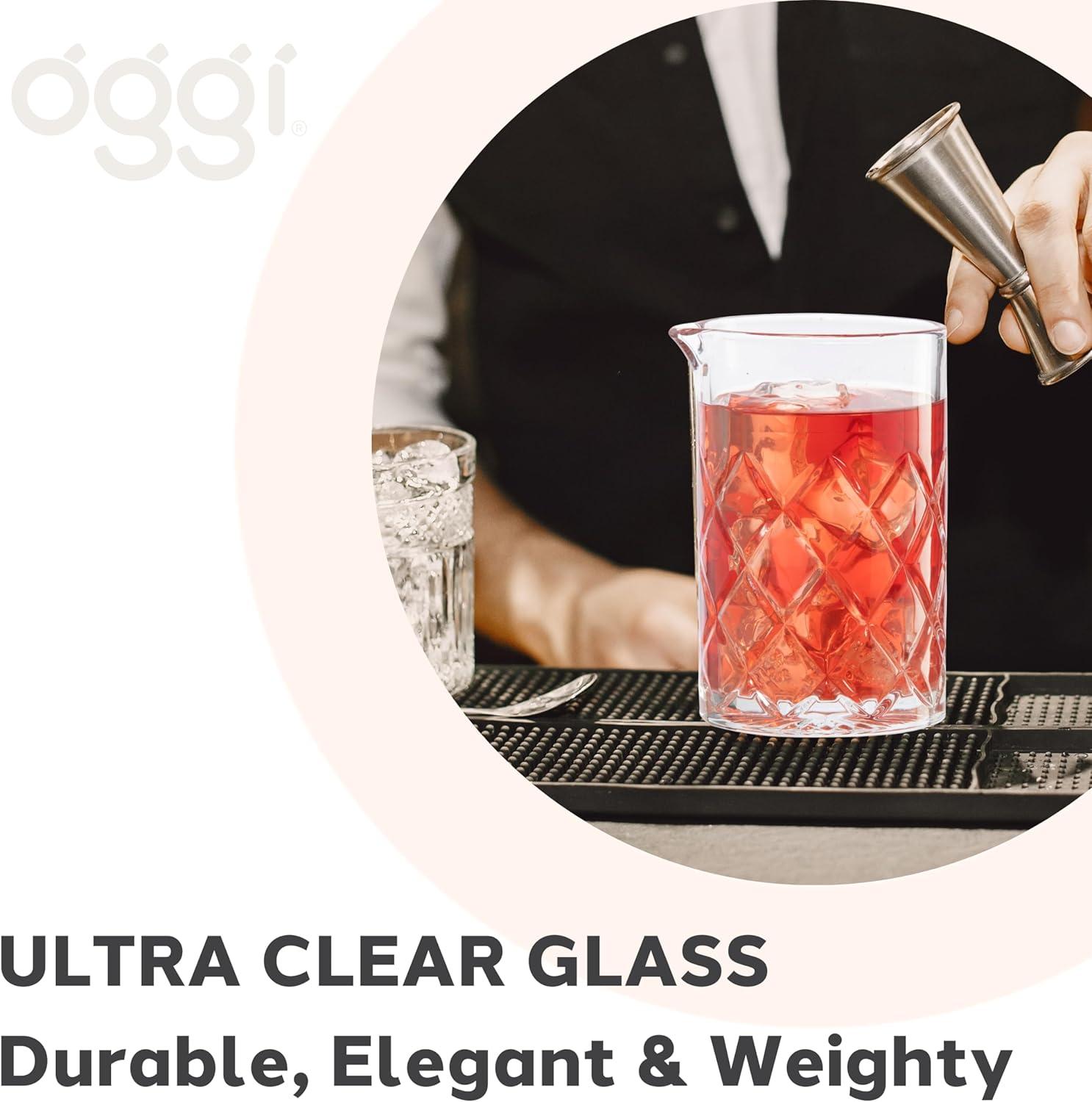 imageOGGI Cocktail Mixing Glass ampamp Strainer Set  Elegant Bar Mixing Set with 16oz Glass Beaker Essential Mixology Bartender Kit Old Fashioned Kit Includes Stainless Steel Hawthorne Strainer2Piece