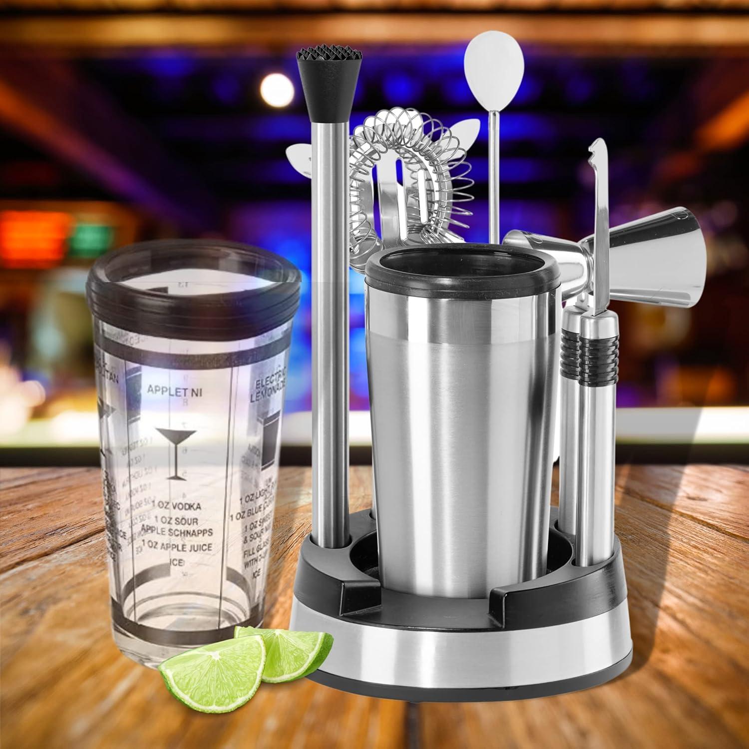 imageOGGI Compact Stainless Steel 8Piece Bar Tool Set Bartender Kit w Stand Stainless Steel Cocktail Set Ideal Bar Accessories Barware Set is Perfect for Bar Cart or Home Bar