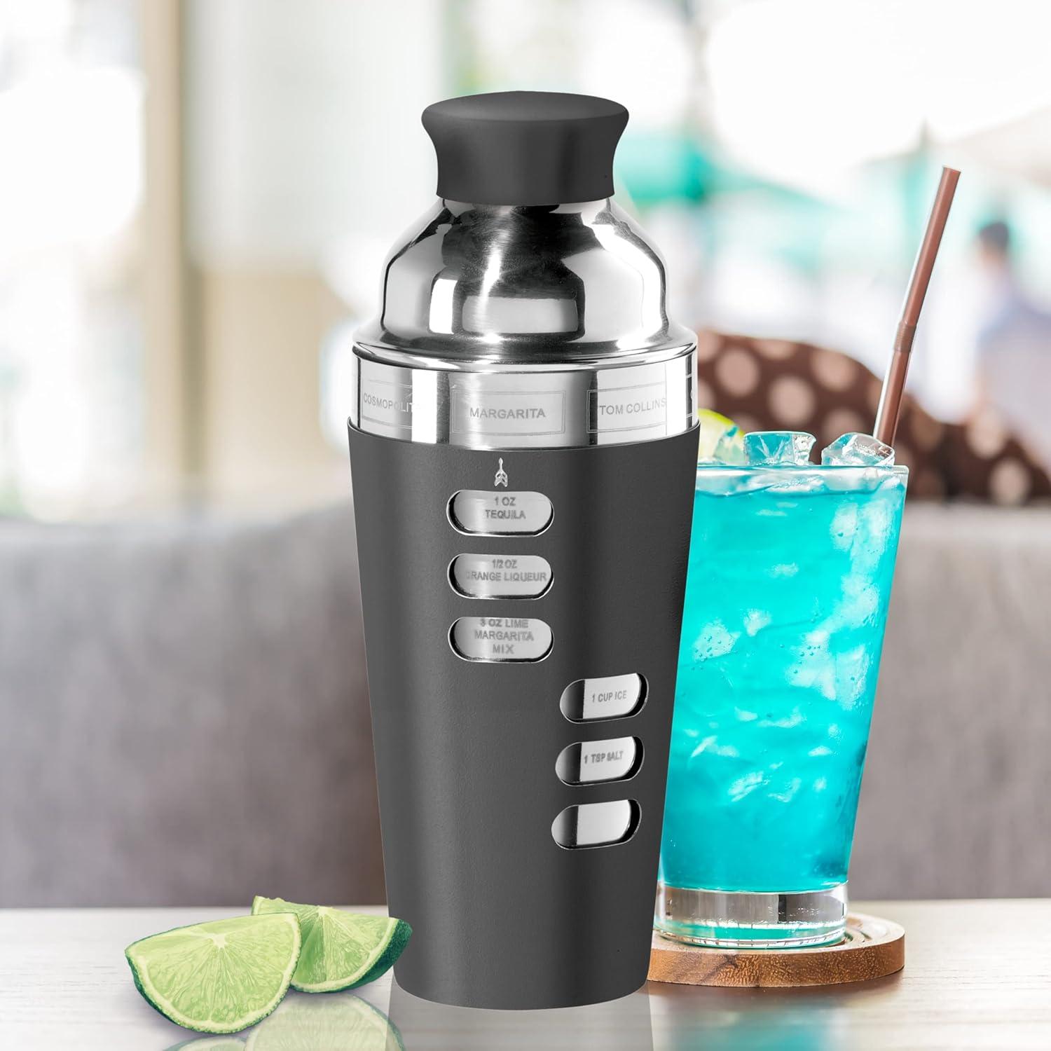 imageOGGI Dial A Drink Cocktail Shaker23oz Stainless Steel Shaker with Built In Strainer Ideal Cocktail Mixer for Martini Margarita ampamp MoreBlack  23oz