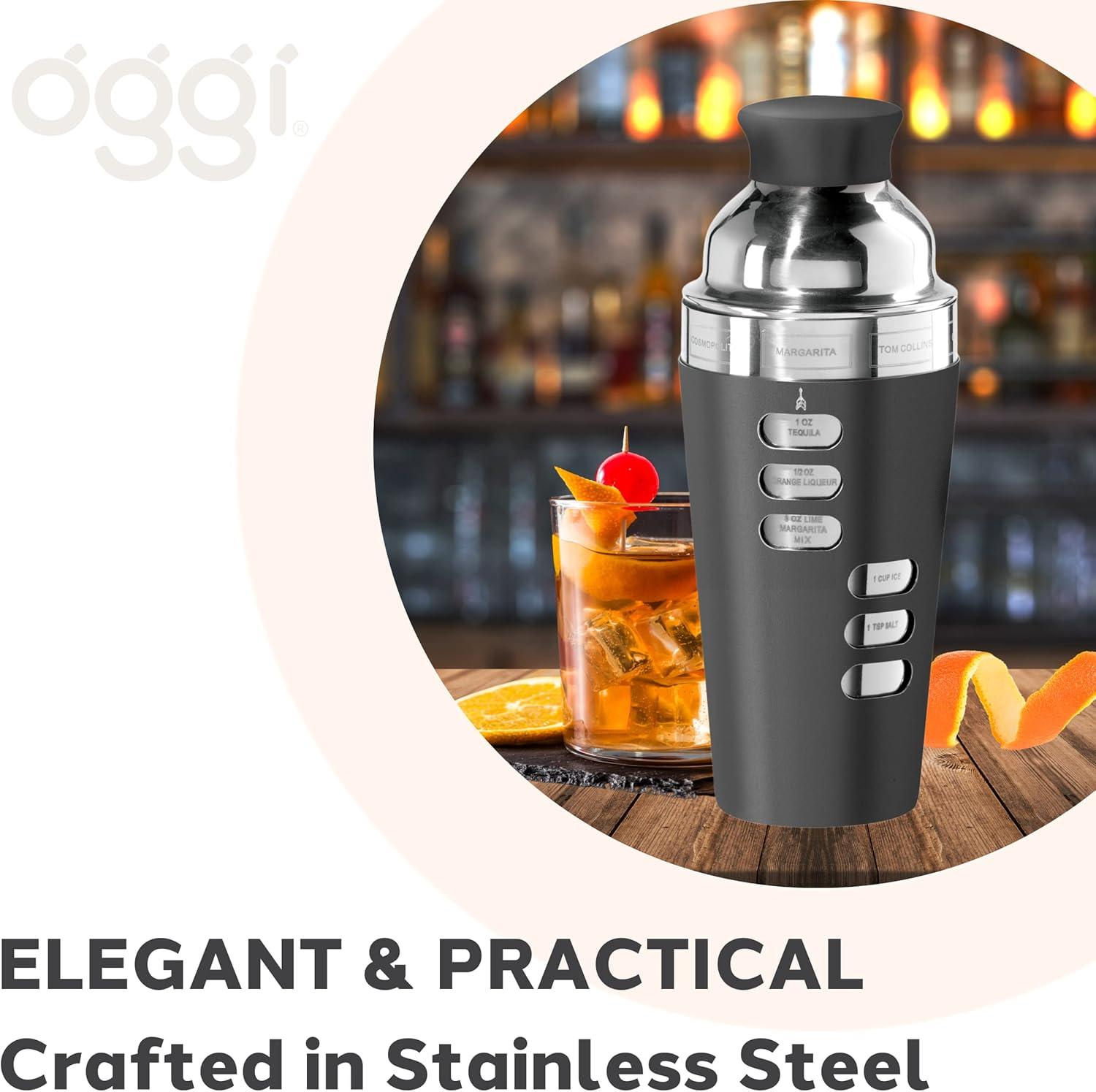 imageOGGI Dial A Drink Cocktail Shaker23oz Stainless Steel Shaker with Built In Strainer Ideal Cocktail Mixer for Martini Margarita ampamp MoreBlack  23oz