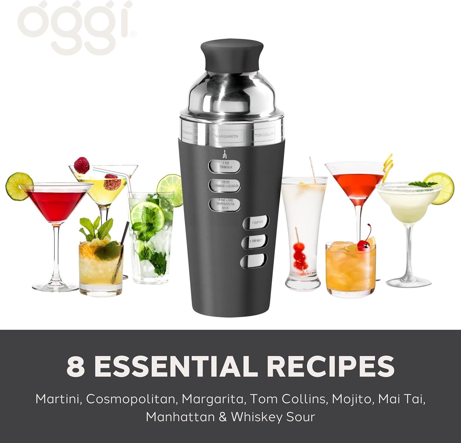 imageOGGI Dial A Drink Cocktail Shaker23oz Stainless Steel Shaker with Built In Strainer Ideal Cocktail Mixer for Martini Margarita ampamp MoreBlack  23oz