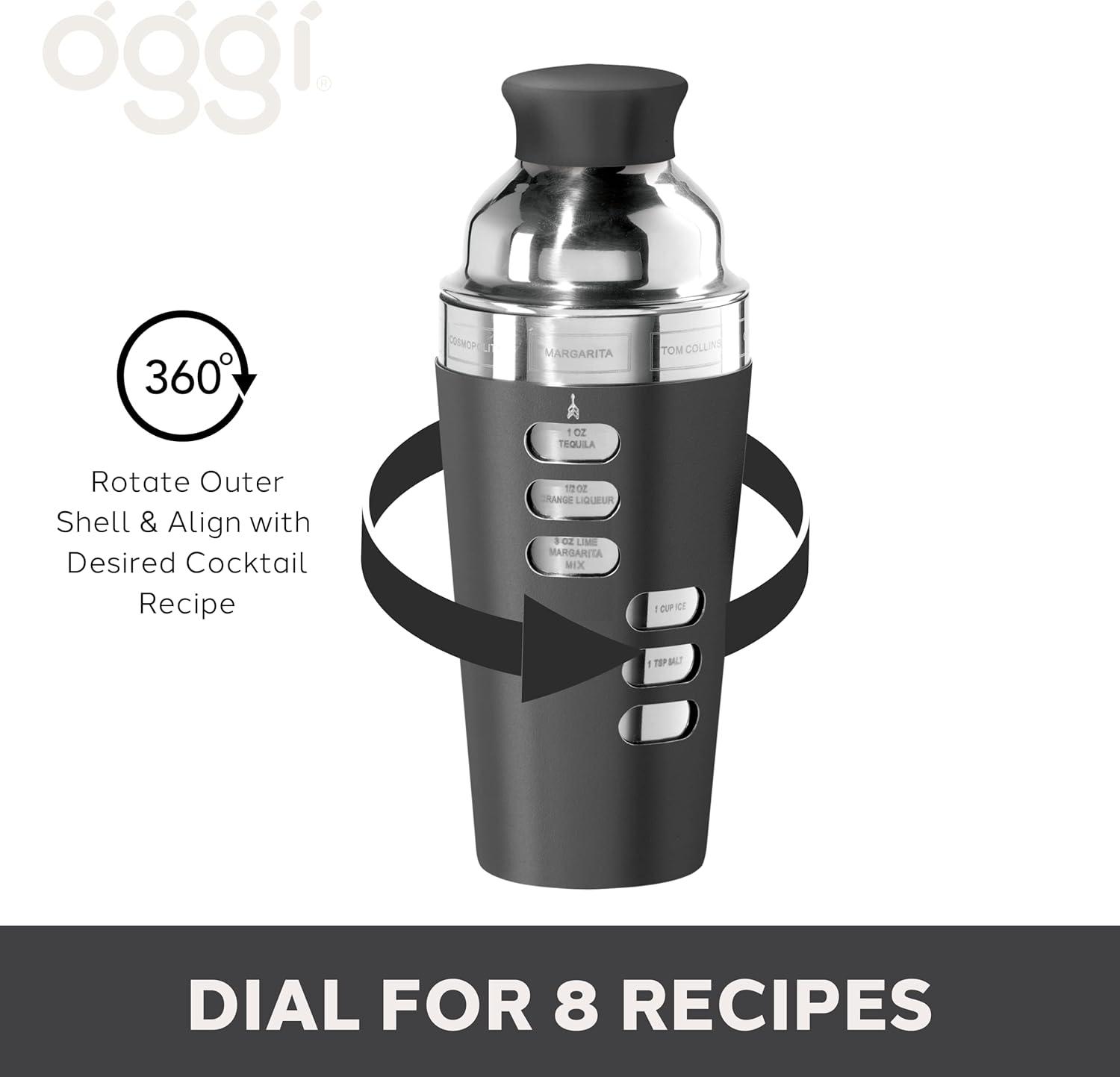 imageOGGI Dial A Drink Cocktail Shaker23oz Stainless Steel Shaker with Built In Strainer Ideal Cocktail Mixer for Martini Margarita ampamp MoreBlack  23oz