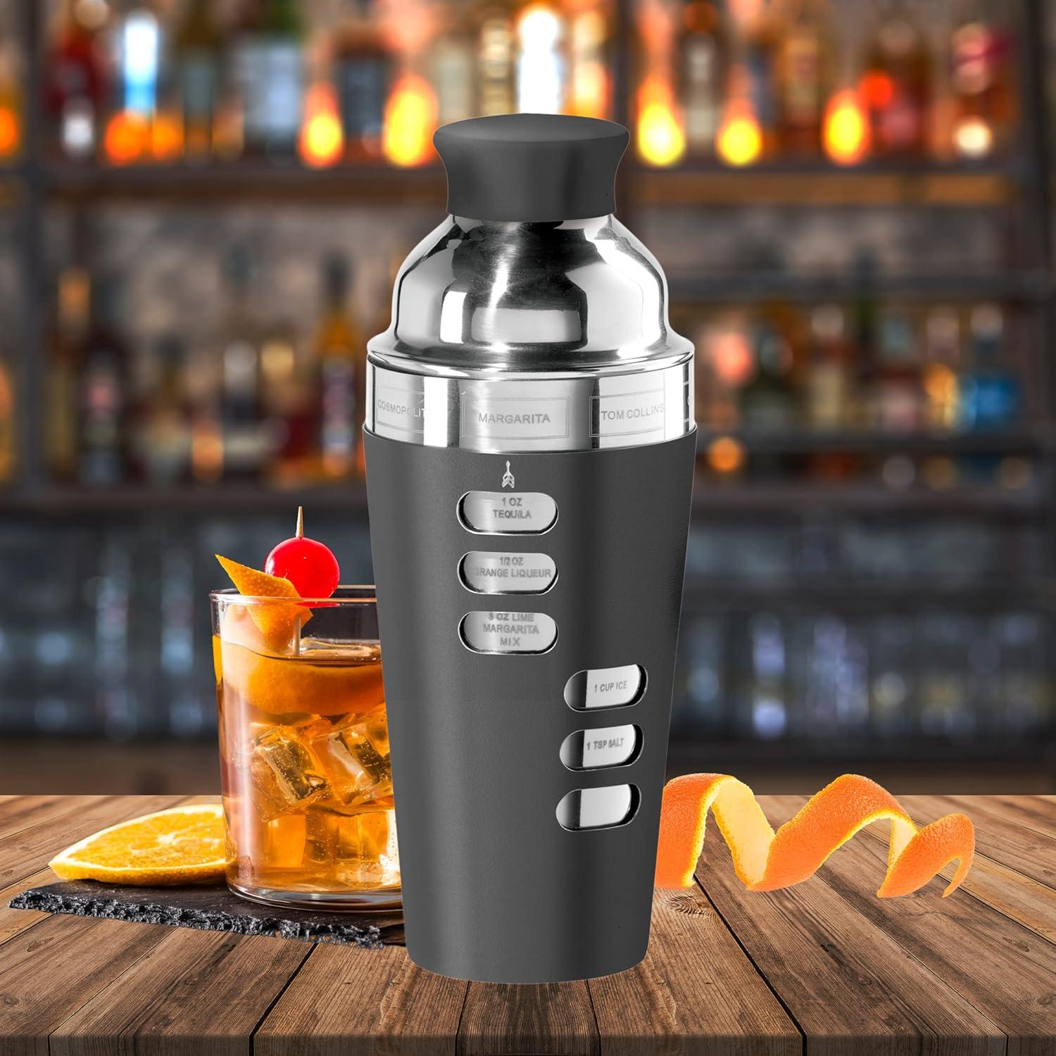 imageOGGI Dial A Drink Cocktail Shaker23oz Stainless Steel Shaker with Built In Strainer Ideal Cocktail Mixer for Martini Margarita ampamp MoreBlack  23oz