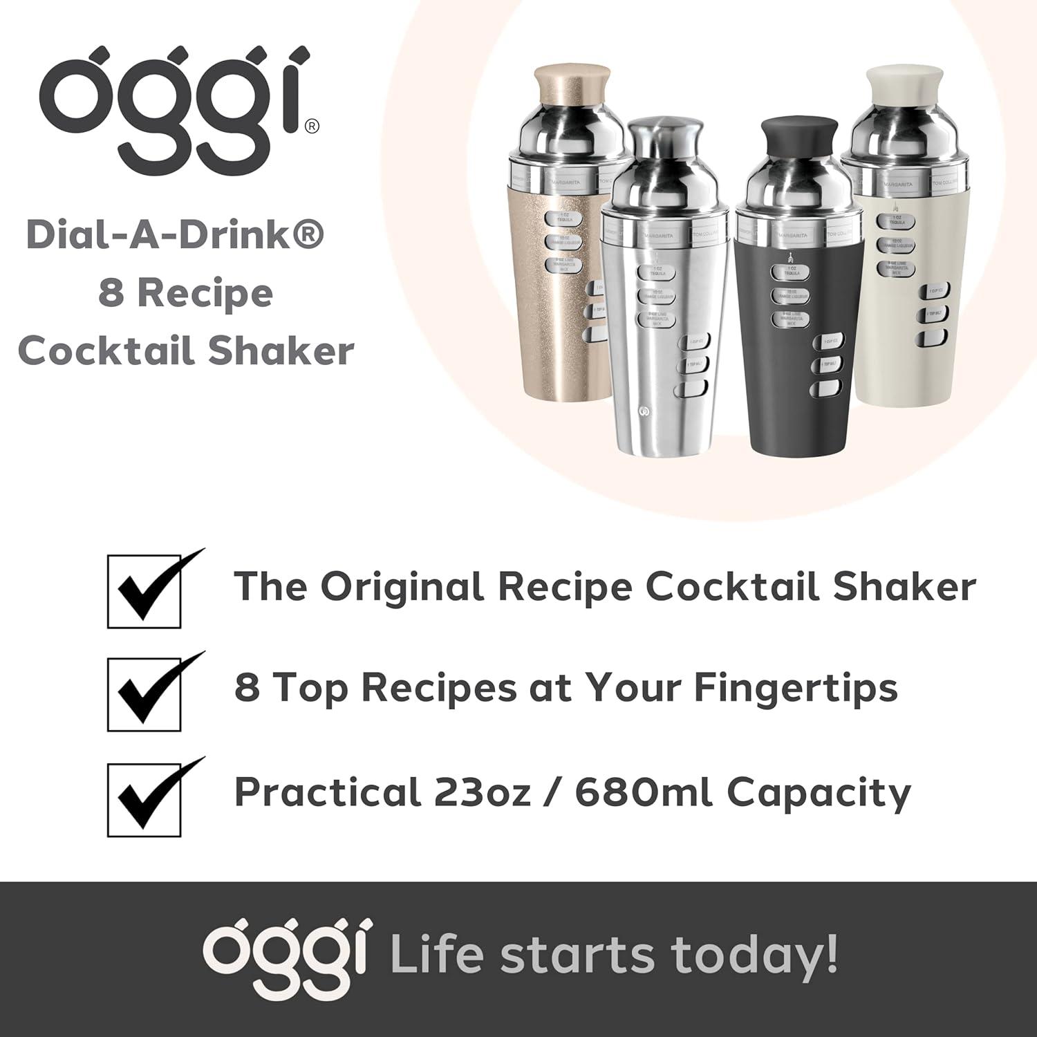 imageOGGI Dial A Drink Cocktail Shaker23oz Stainless Steel Shaker with Built In Strainer Ideal Cocktail Mixer for Martini Margarita ampamp MoreCharcoal  23oz