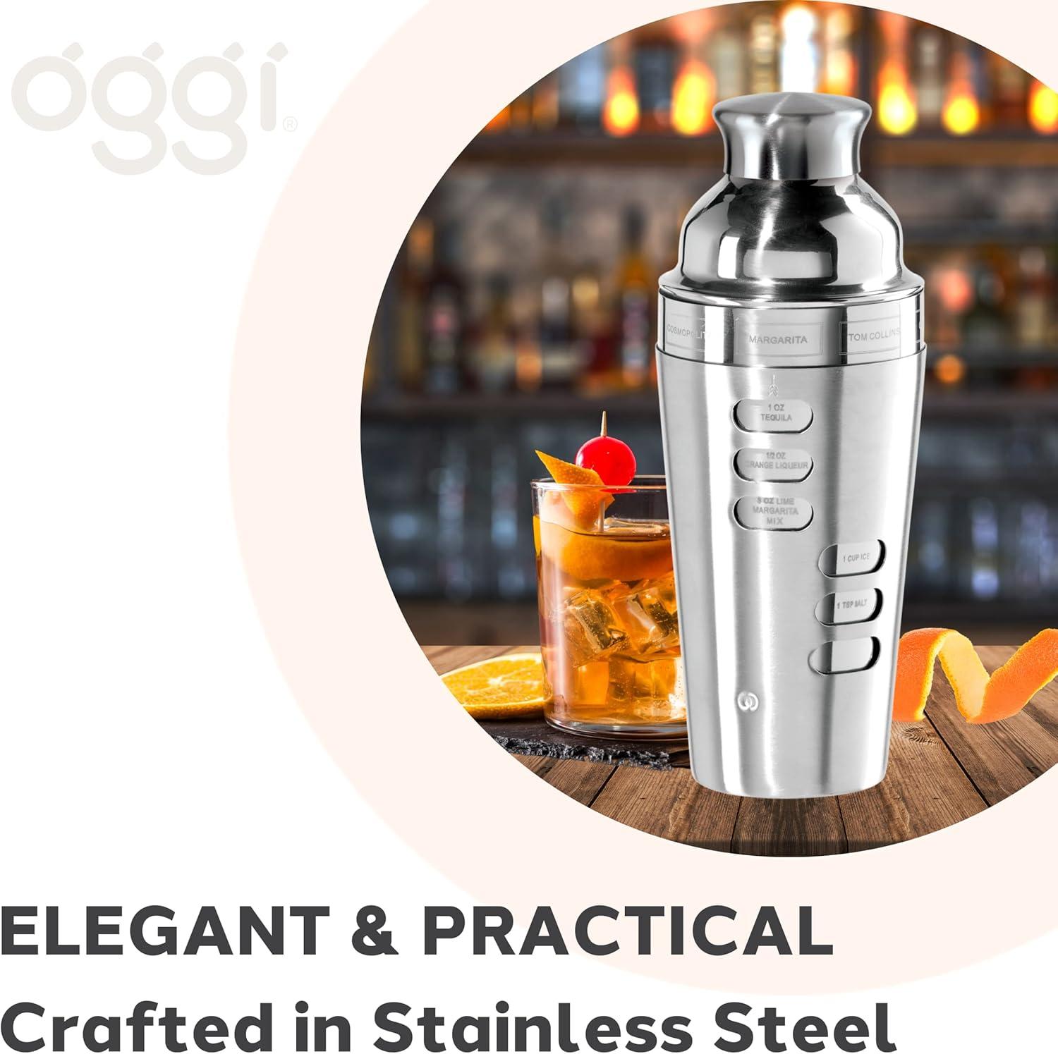 imageOGGI Dial A Drink Cocktail Shaker23oz Stainless Steel Shaker with Built In Strainer Ideal Cocktail Mixer for Martini Margarita ampamp MoreStainless  23oz