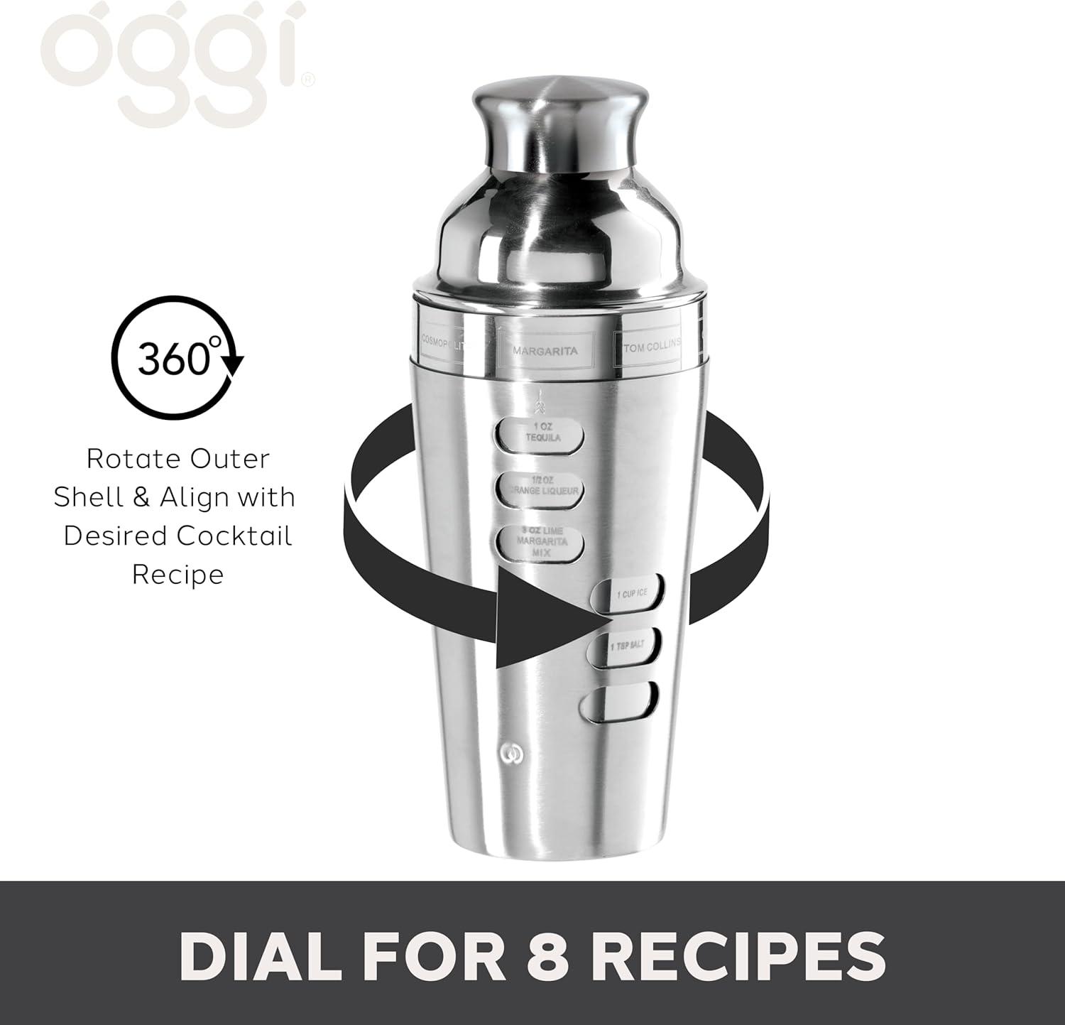 imageOGGI Dial A Drink Cocktail Shaker23oz Stainless Steel Shaker with Built In Strainer Ideal Cocktail Mixer for Martini Margarita ampamp MoreStainless  23oz