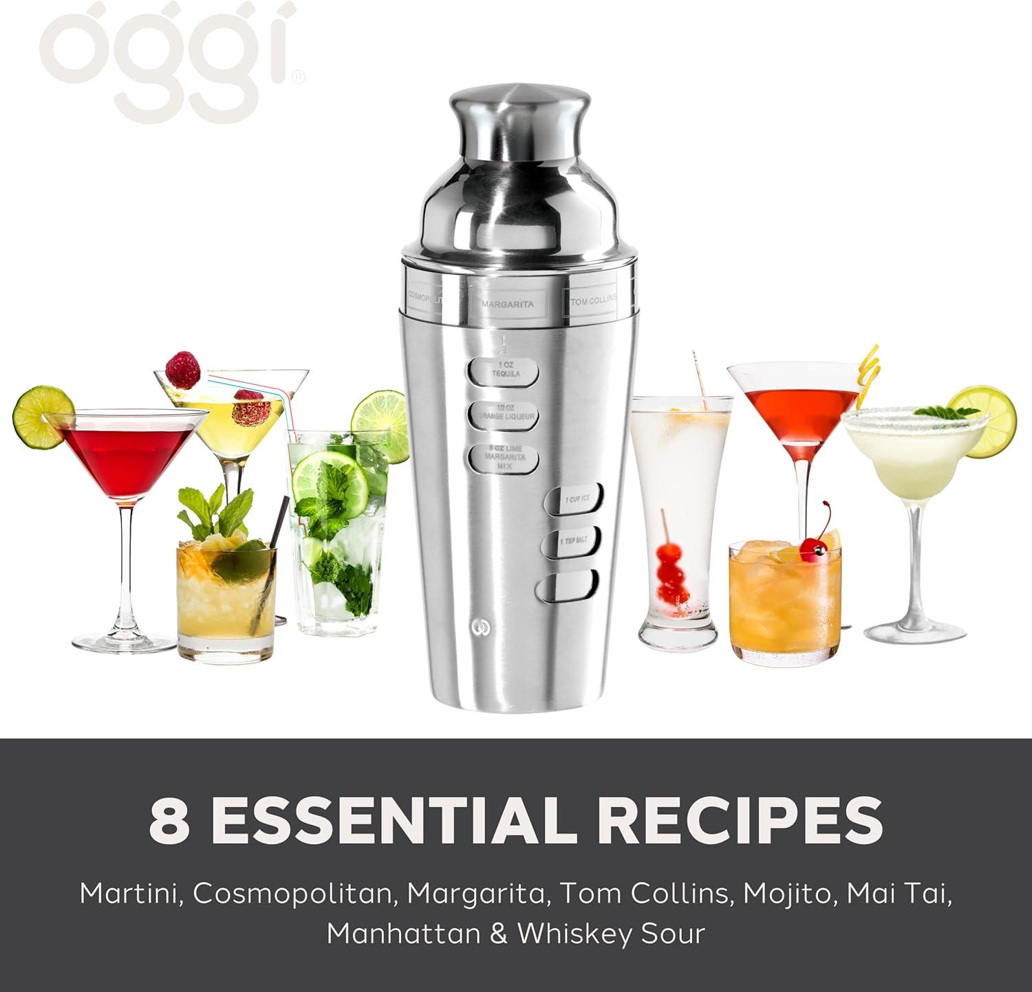 imageOGGI Dial A Drink Cocktail Shaker23oz Stainless Steel Shaker with Built In Strainer Ideal Cocktail Mixer for Martini Margarita ampamp MoreStainless  23oz