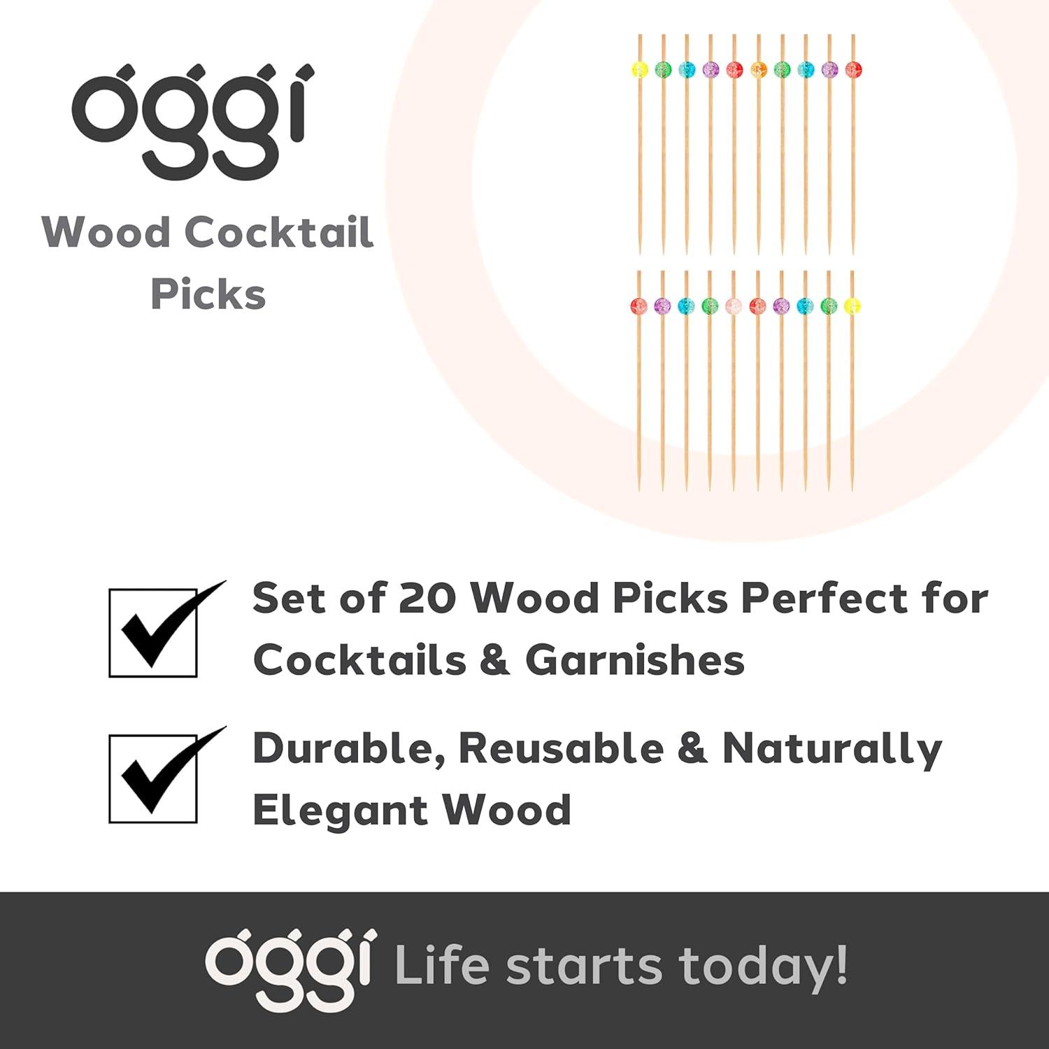 imageOGGI Wooden Cocktail Picks Sticks 20 pcs  Wooden Martini Picks with Colored Balls Reusable Metal Cocktail Skewers Martini Sticks for Olives Appetizers 425quot  11cmCocktail Sticks
