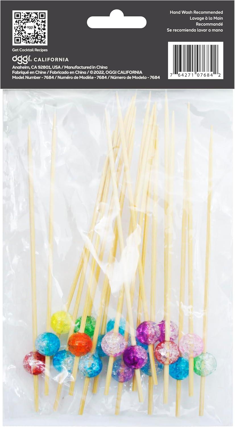 imageOGGI Wooden Cocktail Picks Sticks 20 pcs  Wooden Martini Picks with Colored Balls Reusable Metal Cocktail Skewers Martini Sticks for Olives Appetizers 425quot  11cmCocktail Sticks