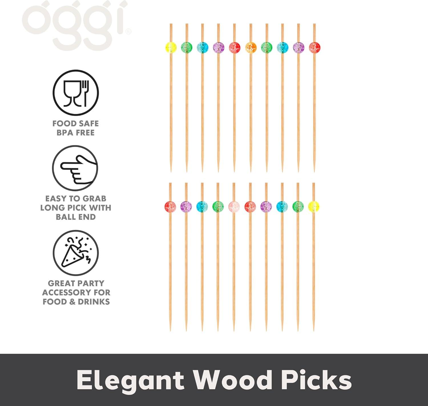 imageOGGI Wooden Cocktail Picks Sticks 20 pcs  Wooden Martini Picks with Colored Balls Reusable Metal Cocktail Skewers Martini Sticks for Olives Appetizers 425quot  11cmCocktail Sticks