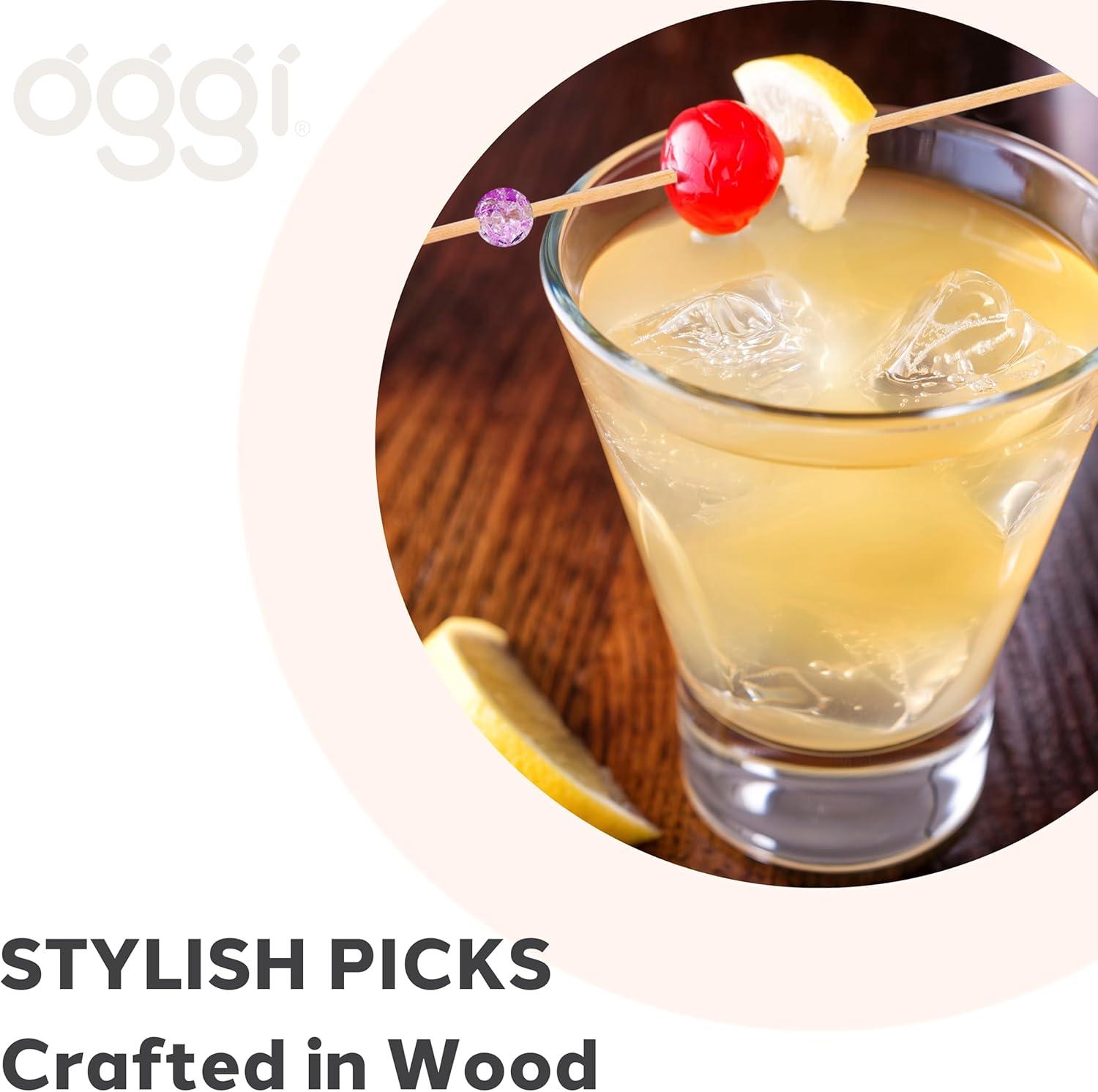 imageOGGI Wooden Cocktail Picks Sticks 20 pcs  Wooden Martini Picks with Colored Balls Reusable Metal Cocktail Skewers Martini Sticks for Olives Appetizers 425quot  11cmCocktail Sticks