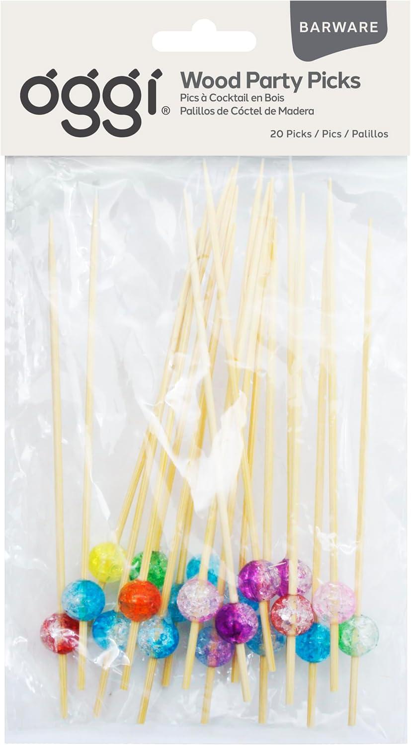 imageOGGI Wooden Cocktail Picks Sticks 20 pcs  Wooden Martini Picks with Colored Balls Reusable Metal Cocktail Skewers Martini Sticks for Olives Appetizers 425quot  11cmCocktail Sticks