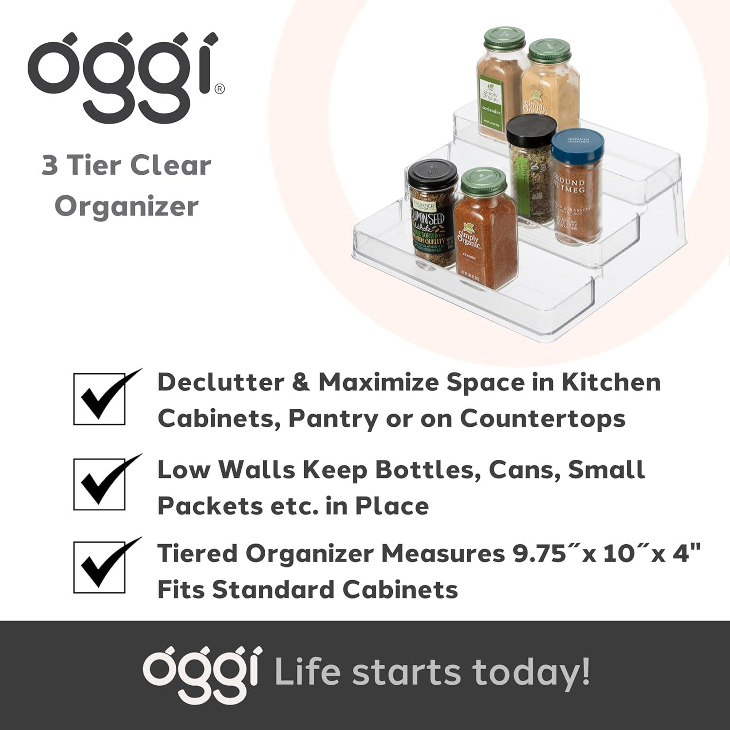 imageOggi 3 Tier Spice Organizer ampamp Pantry Storage For Shelf Kitchen Cabinet Spice Rack Pantry Organization and Storage Clear Shelves1 Count Pack of 1