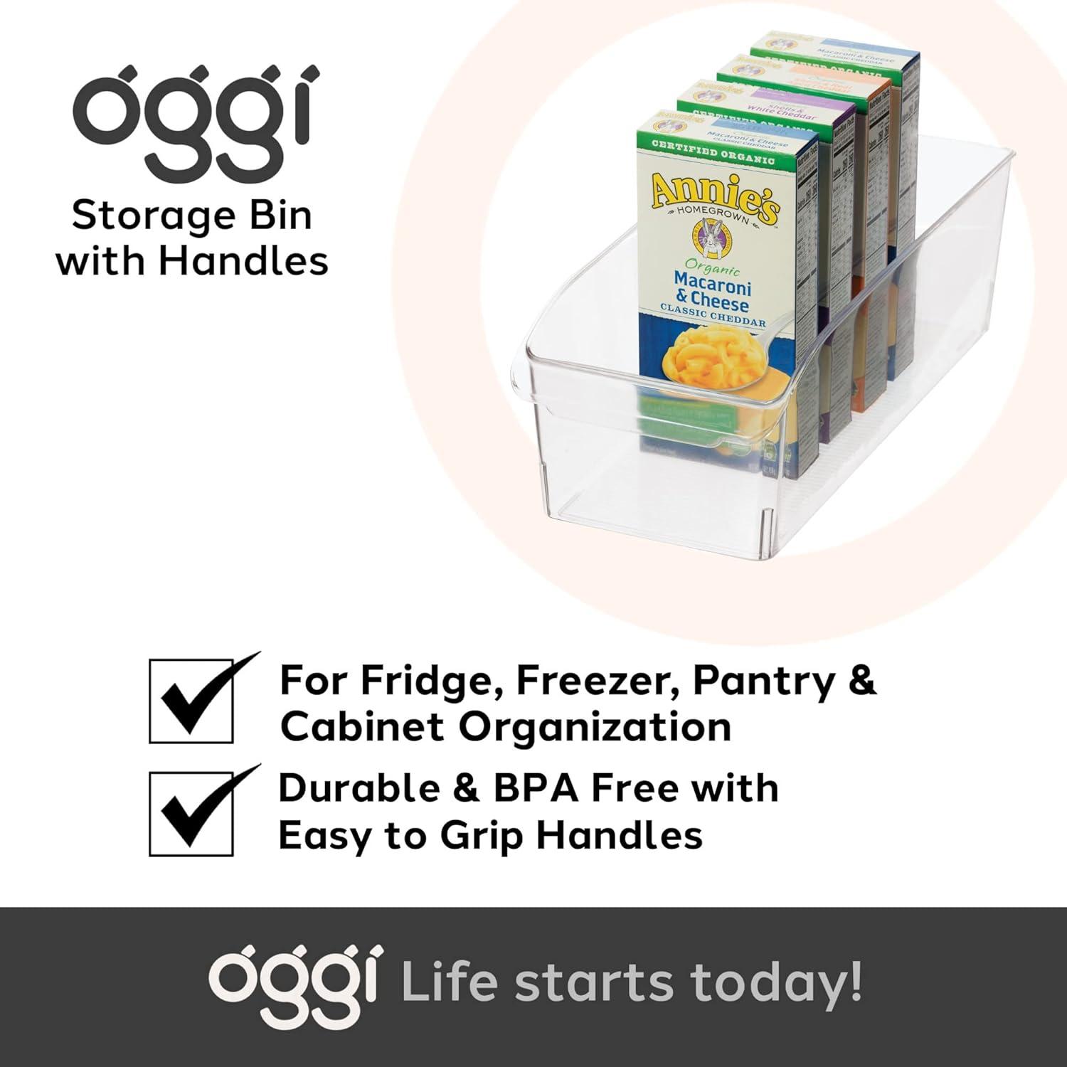 imageOggi 6 Pack of Clear Plastic FridgePantry Bins with Fingergrip Handles 12quot x 775quot x 35quot6Inch Deep Bin set of 6