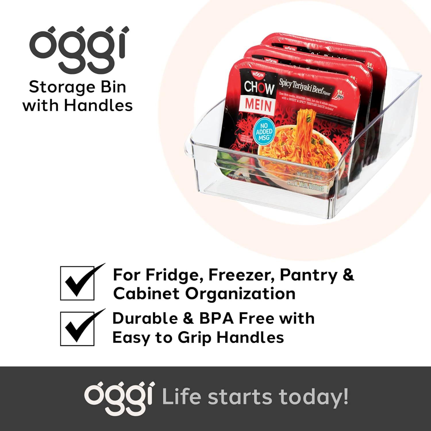 imageOggi 6 Pack of Clear Plastic FridgePantry Bins with Fingergrip Handles 12quot x 775quot x 35quot8Inch Bin set of 6