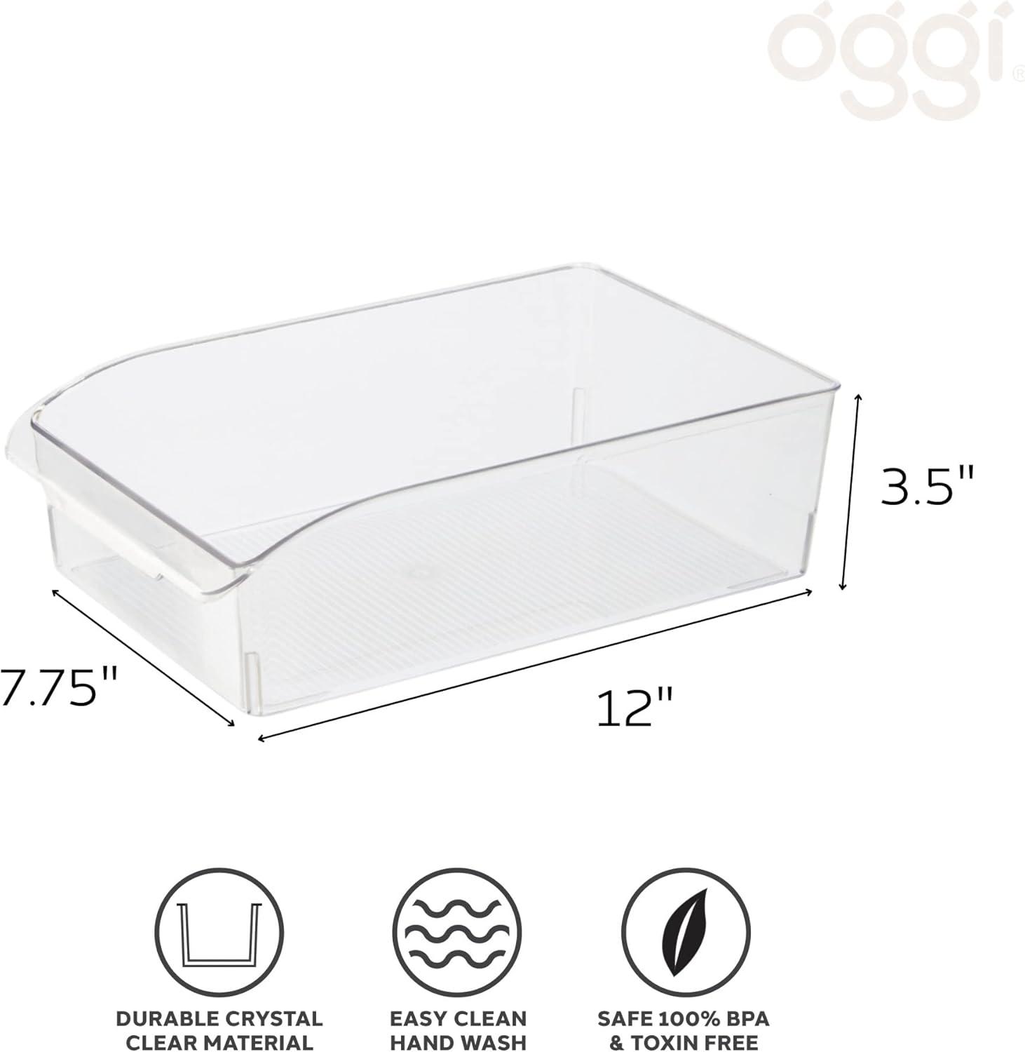 imageOggi 6 Pack of Clear Plastic FridgePantry Bins with Fingergrip Handles 12quot x 775quot x 35quot8Inch Bin set of 6