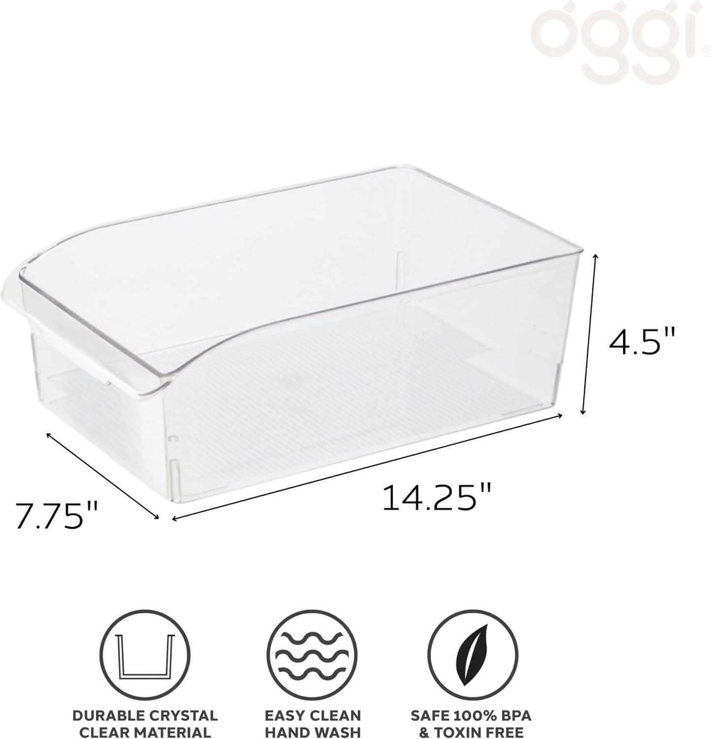 imageOggi 6 Pack of Clear Plastic FridgePantry Bins with Fingergrip Handles 12quot x 775quot x 35quot8Inch Deep Bin set of 6