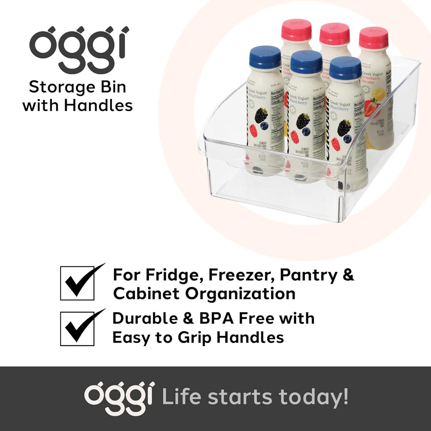 imageOggi 6 Pack of Clear Plastic FridgePantry Bins with Fingergrip Handles 12quot x 775quot x 35quot8Inch Deep Bin set of 6