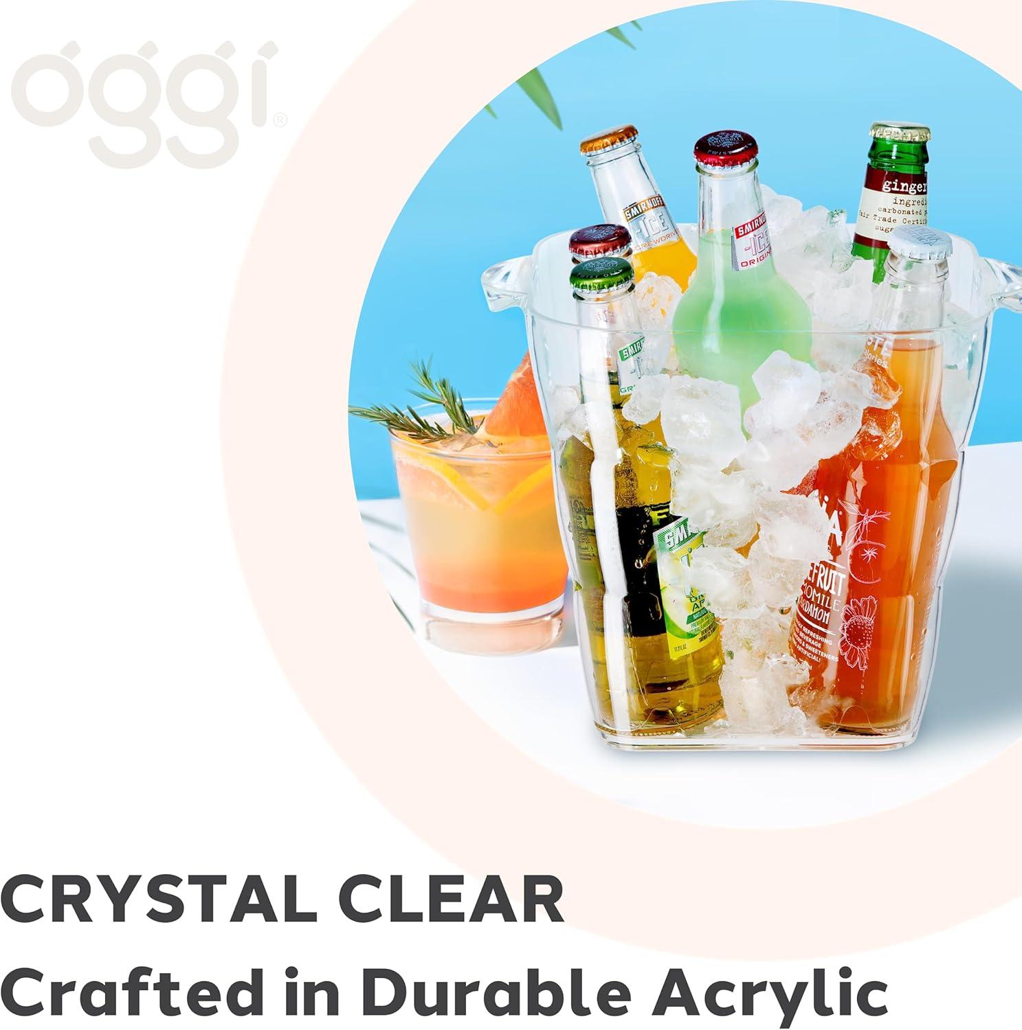 imageOggi Acrylic Oval Party Tub  Clear Beverage Cooler wHandles Wine Cooler Beer Chiller Ideal Party Tubs for Drinks Use Ice Tub for Indoor or Outdoor Bars 185quot x 11quotSquare Ice Tub