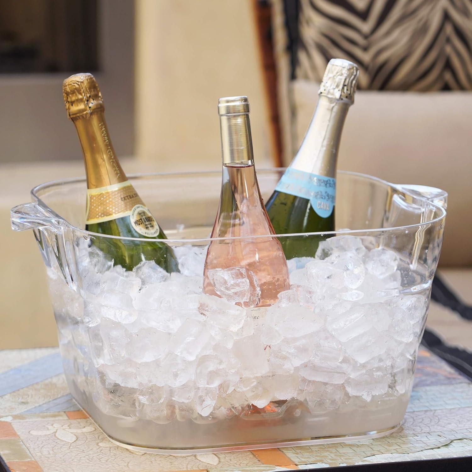imageOggi Acrylic Oval Party Tub  Clear Beverage Cooler wHandles Wine Cooler Beer Chiller Ideal Party Tubs for Drinks Use Ice Tub for Indoor or Outdoor Bars 185quot x 11quotSquare Party Tub
