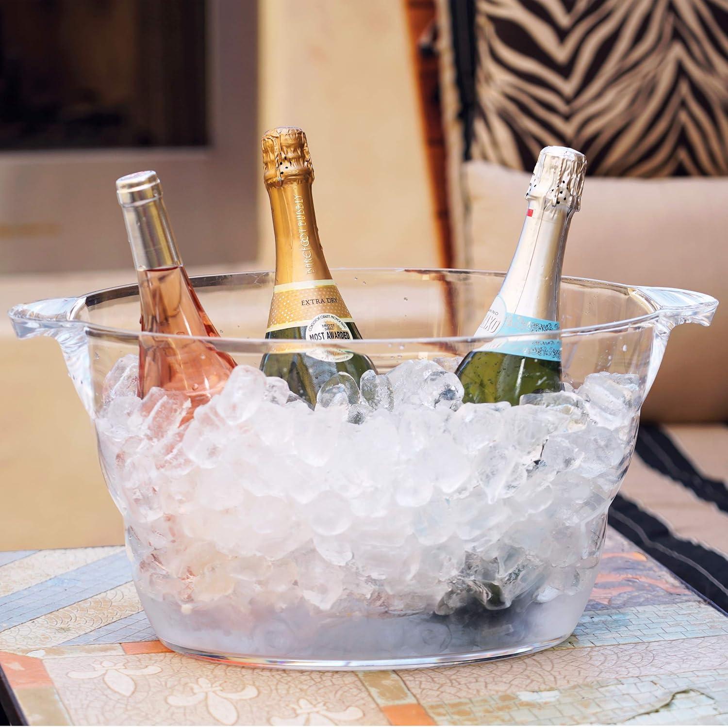 imageOggi Acrylic Oval Party Tub  Clear Beverage Cooler wHandles Wine Cooler Beer Chiller Ideal Party Tubs for Drinks Use Ice Tub for Indoor or Outdoor Bars 185quot x 11quotOval Party Tub