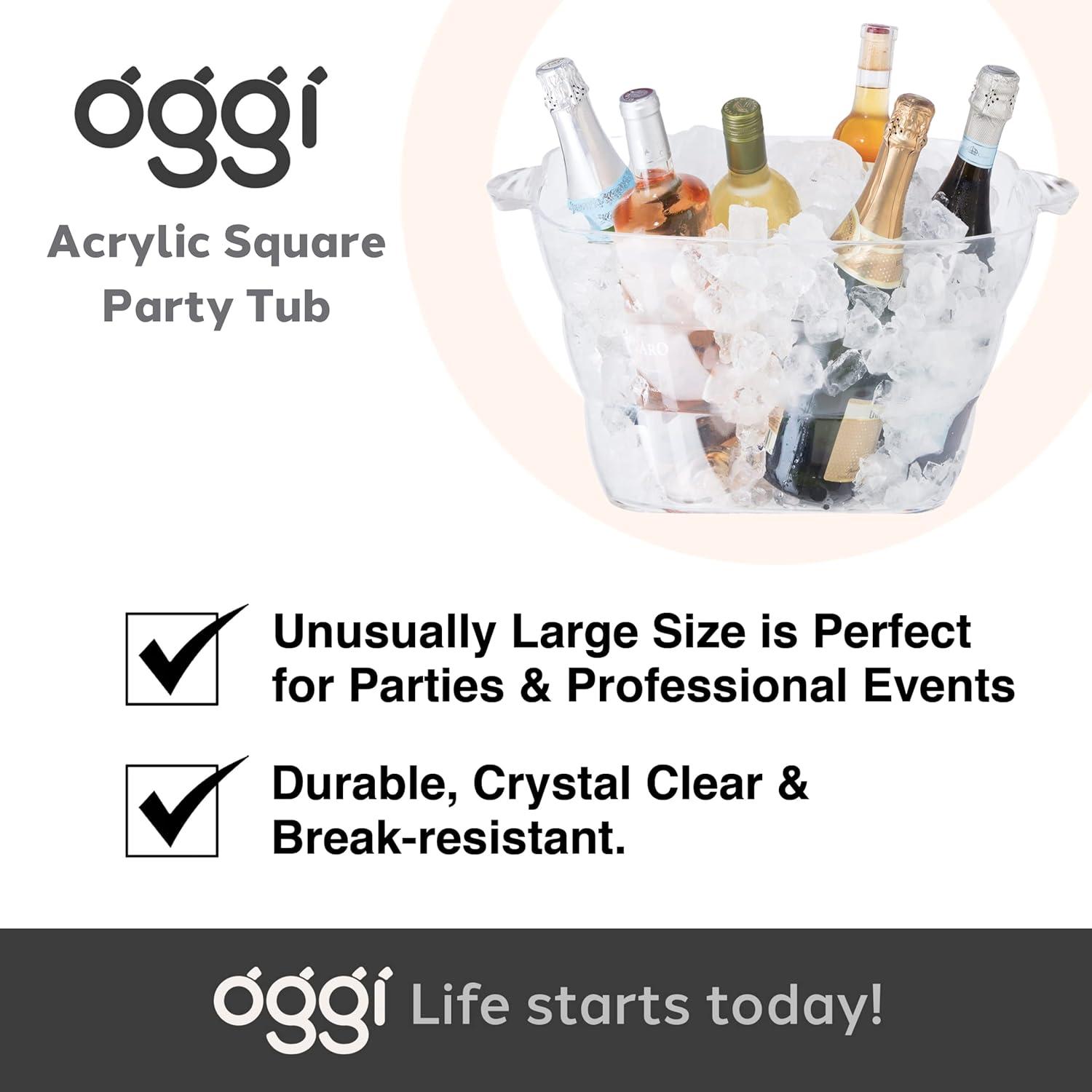 imageOggi Acrylic Oval Party Tub  Clear Beverage Cooler wHandles Wine Cooler Beer Chiller Ideal Party Tubs for Drinks Use Ice Tub for Indoor or Outdoor Bars 185quot x 11quotSquare Party Tub