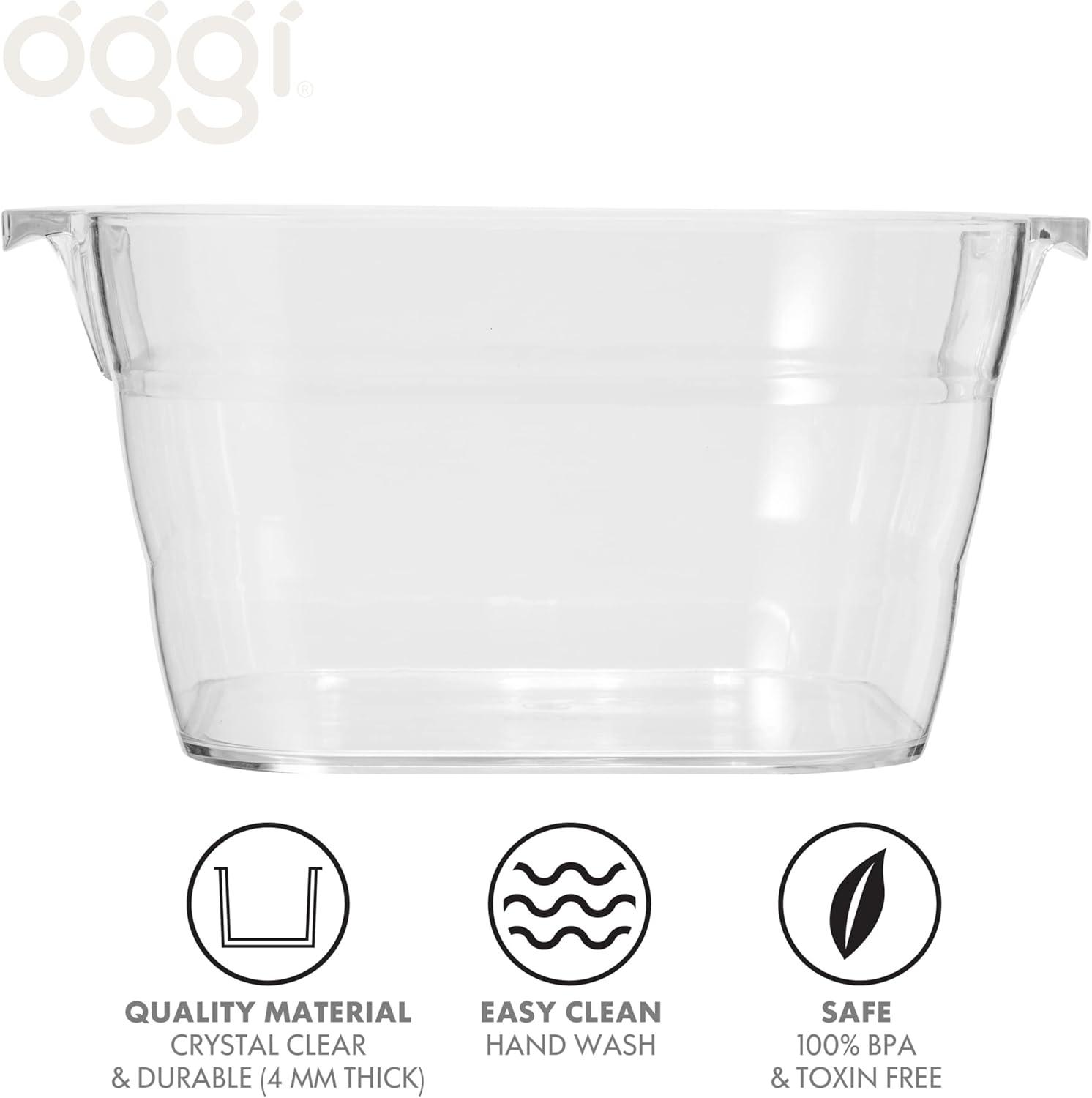 imageOggi Acrylic Oval Party Tub  Clear Beverage Cooler wHandles Wine Cooler Beer Chiller Ideal Party Tubs for Drinks Use Ice Tub for Indoor or Outdoor Bars 185quot x 11quotSquare Party Tub