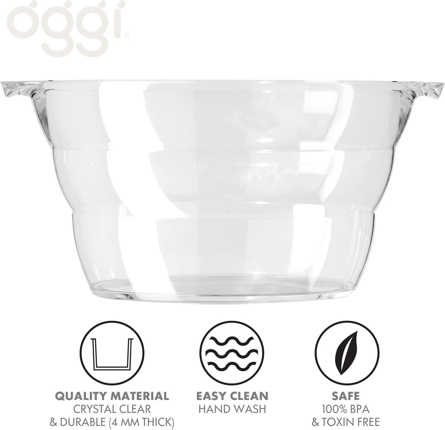 imageOggi Acrylic Oval Party Tub  Clear Beverage Cooler wHandles Wine Cooler Beer Chiller Ideal Party Tubs for Drinks Use Ice Tub for Indoor or Outdoor Bars 185quot x 11quotOval Party Tub