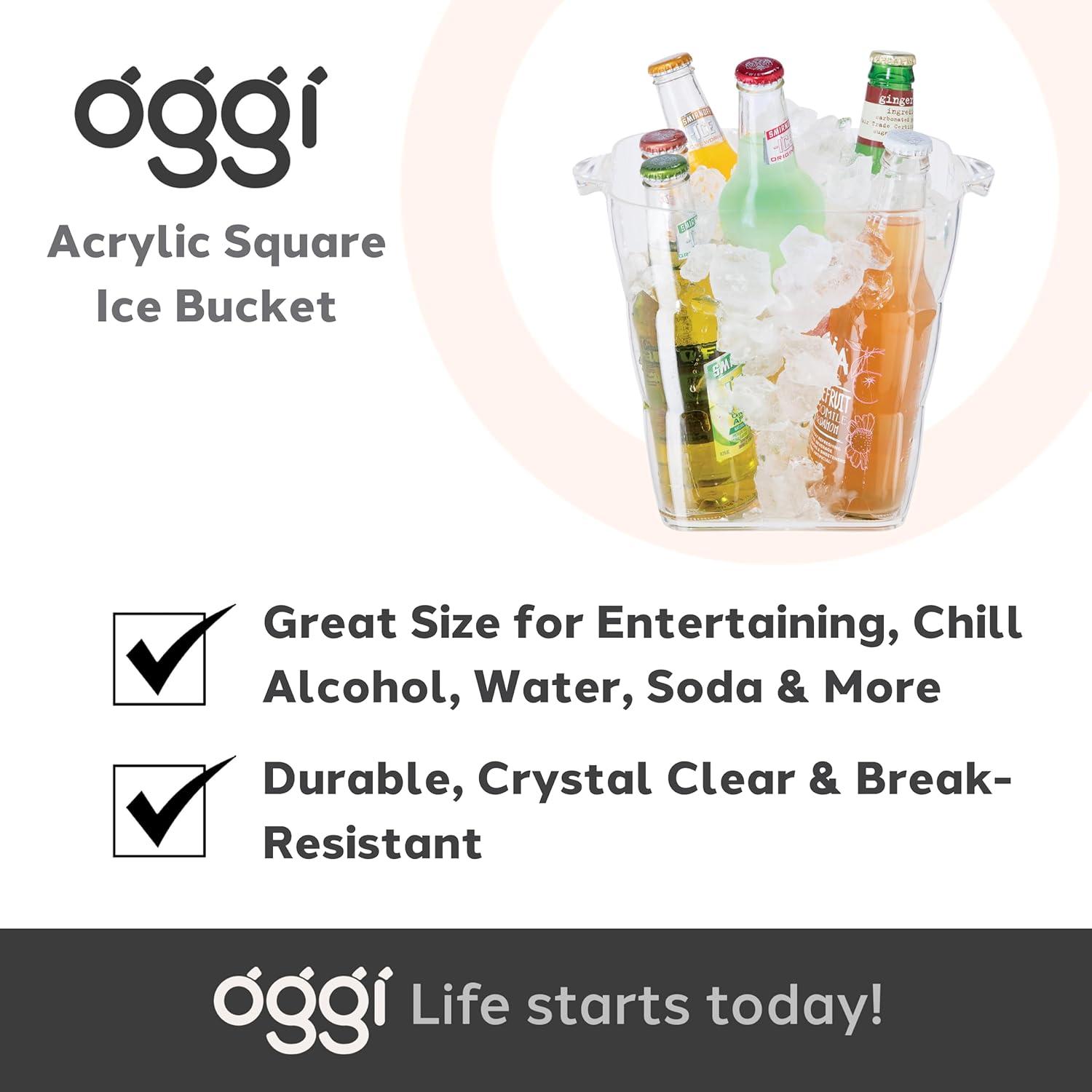 imageOggi Acrylic Oval Party Tub  Clear Beverage Cooler wHandles Wine Cooler Beer Chiller Ideal Party Tubs for Drinks Use Ice Tub for Indoor or Outdoor Bars 185quot x 11quotSquare Ice Tub