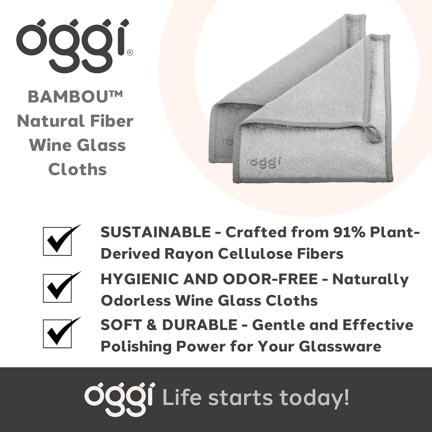 imageOggi Bambou Wine Glass Polishing Cloths  Natural Wine Polishing Cloth 91 BambooDerived Rayon Cellulose Fiber Reusable Hygienic Fast Dry OdorFree NonScratch LintFree  2 pcs 7x9